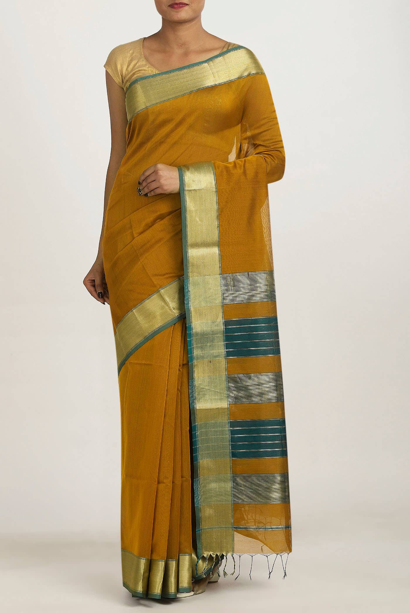 Mustard Maheshwari Silk Cotton Saree