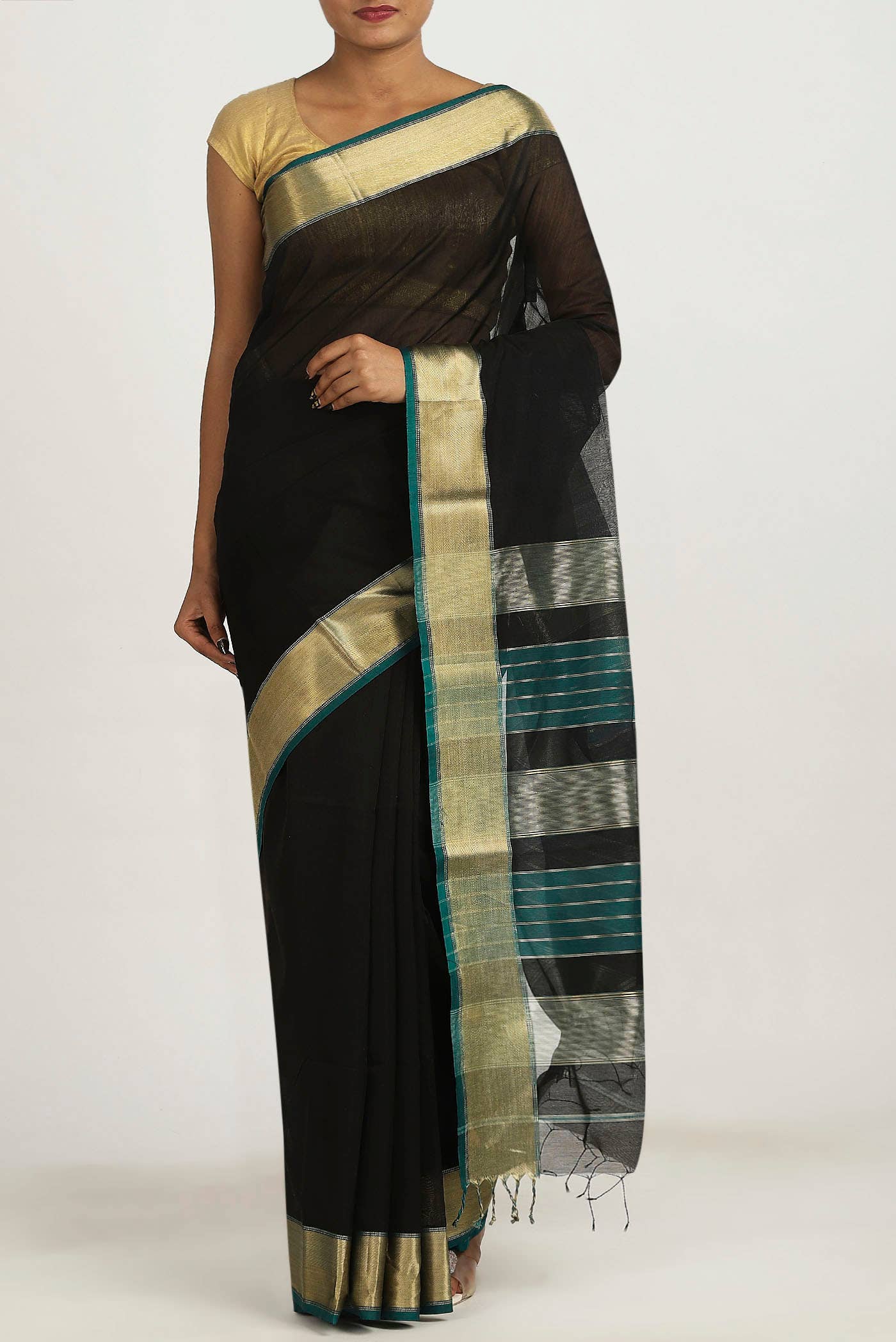 Black Maheshwari Silk Cotton Saree