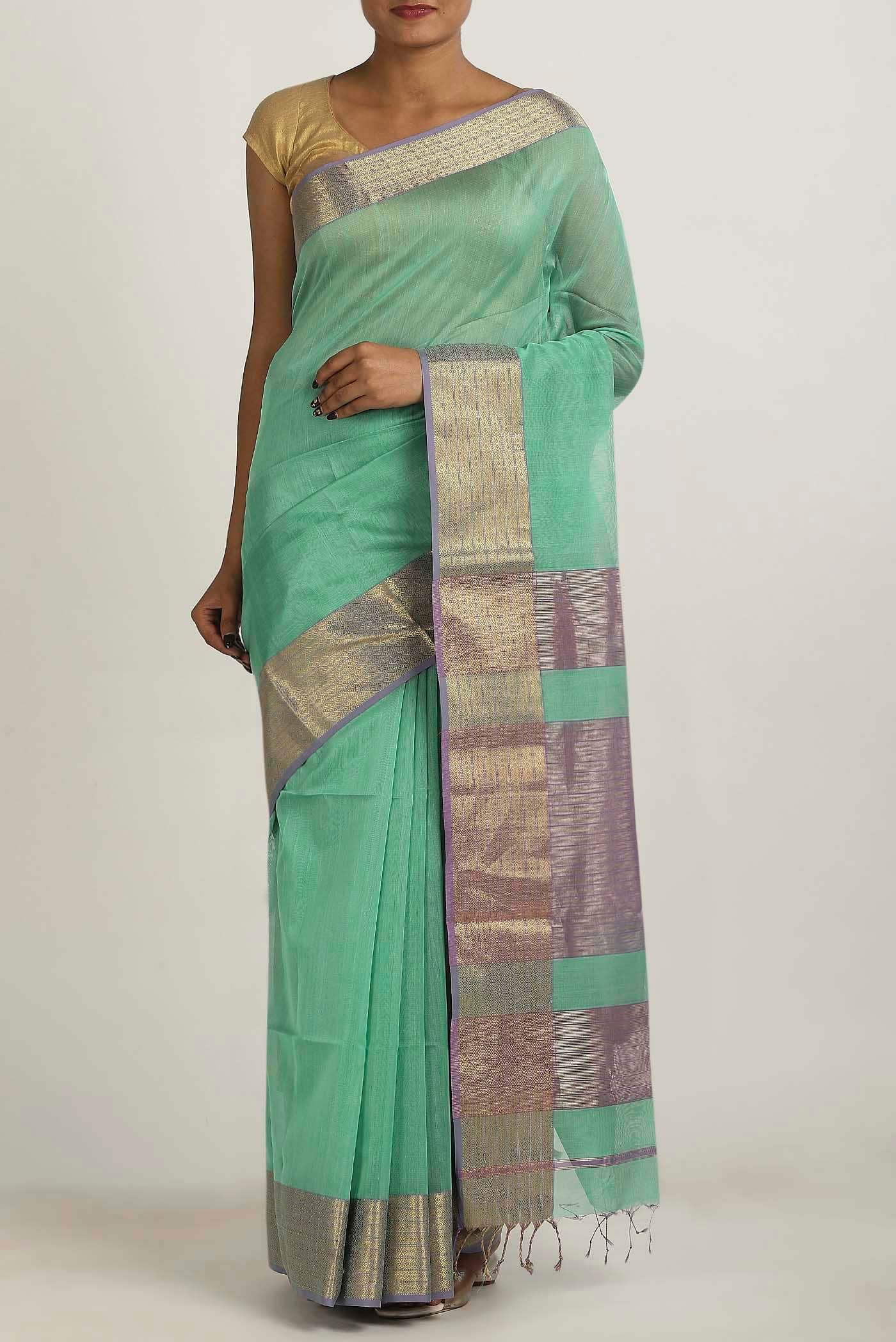 Green Maheshwari Silk Cotton Saree