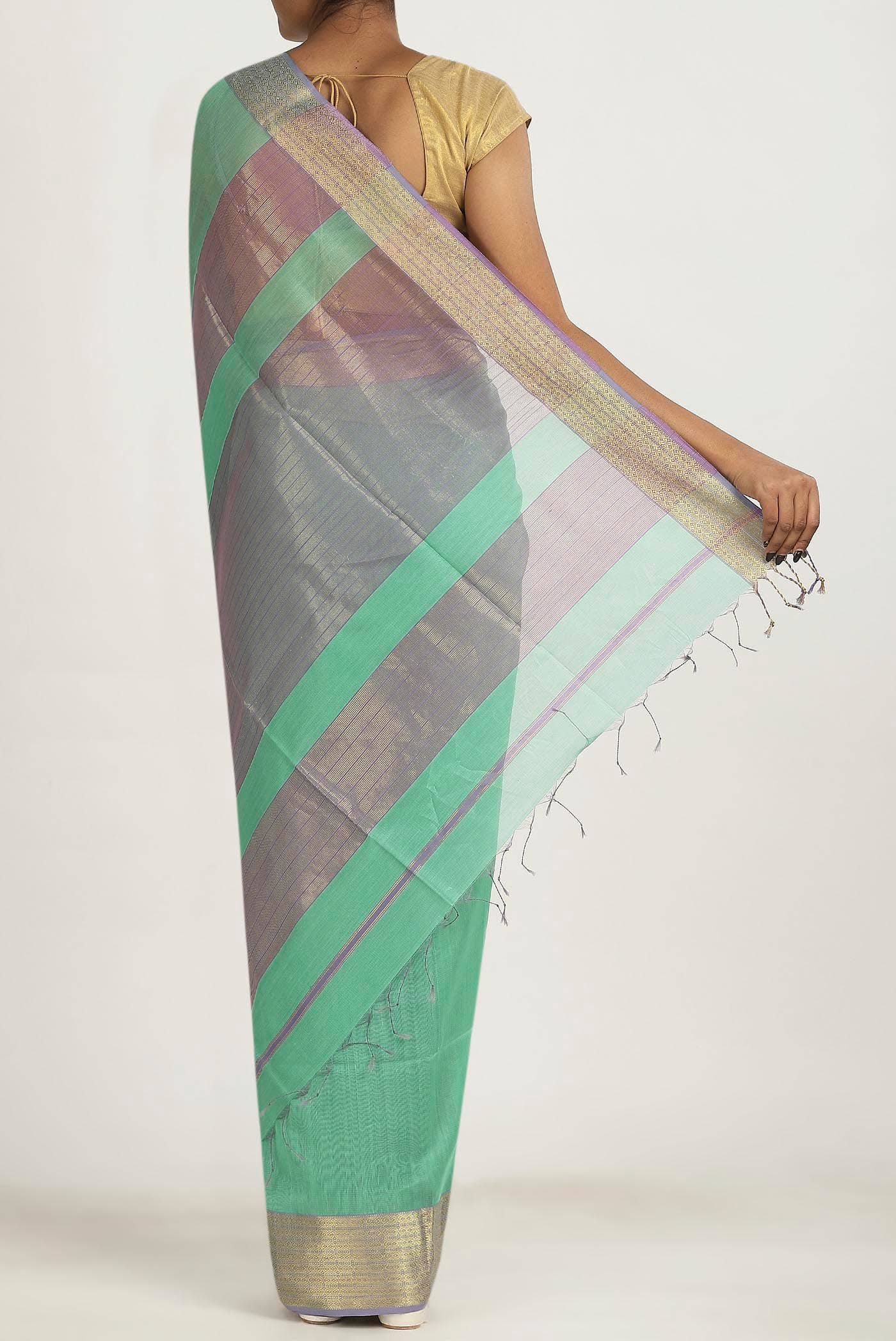 Green Maheshwari Silk Cotton Saree