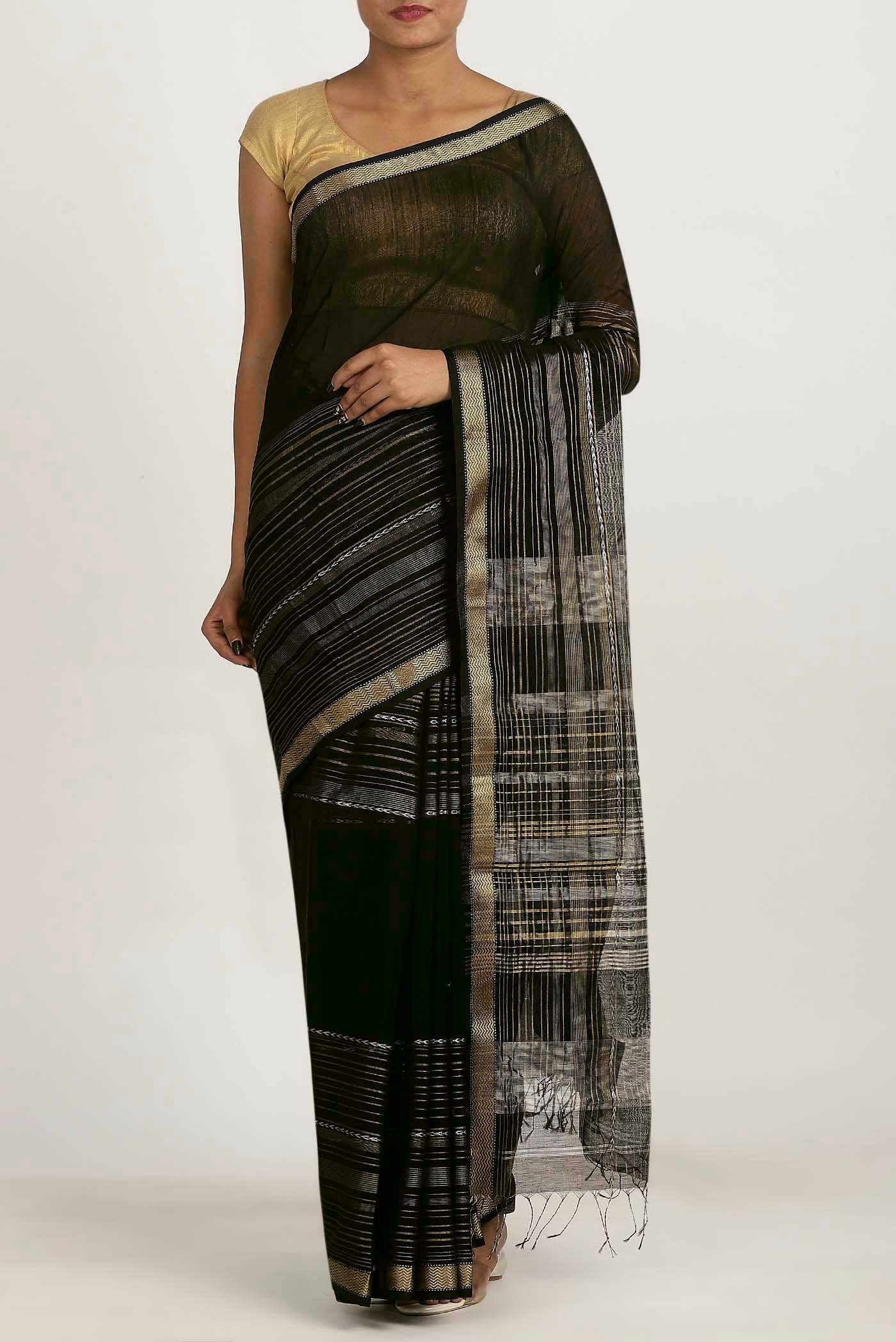 Black Maheshwari Silk Cotton Saree