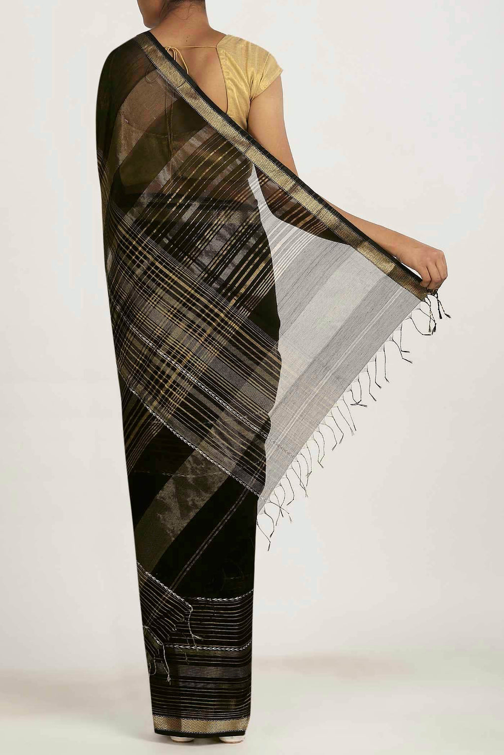 Black Maheshwari Silk Cotton Saree