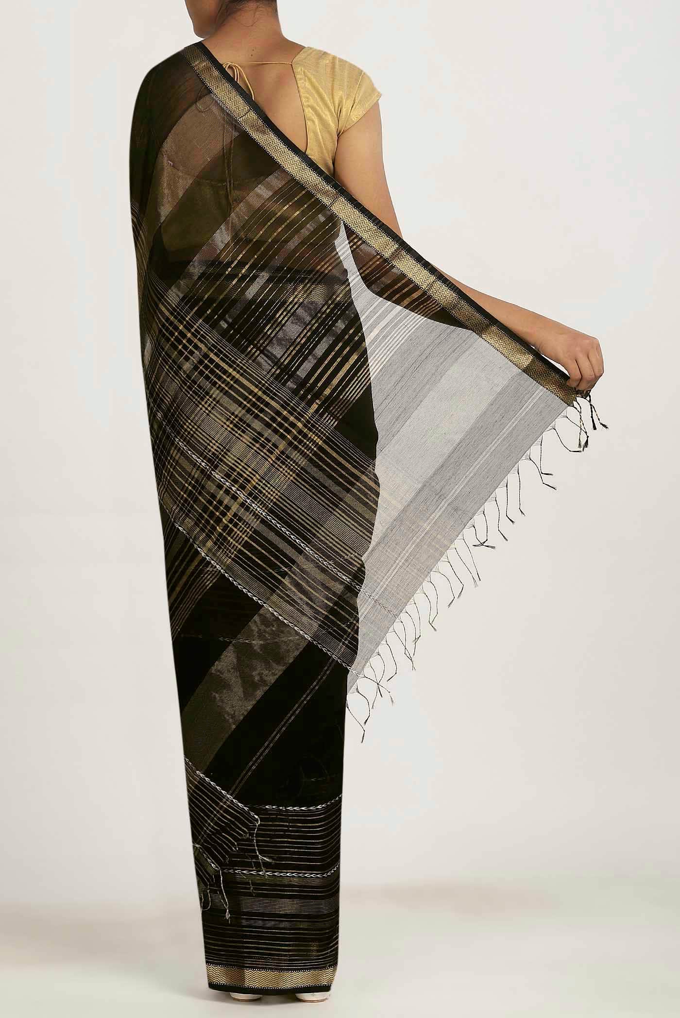 Black Maheshwari Silk Cotton Saree