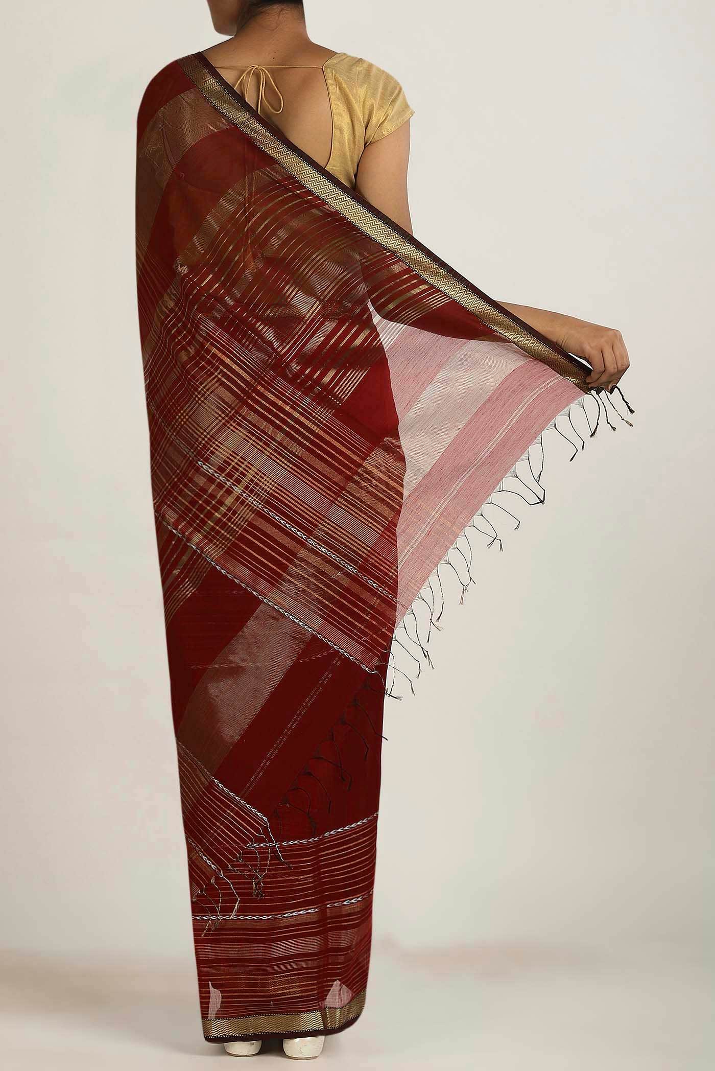 Maroon Maheshwari Silk Cotton Saree