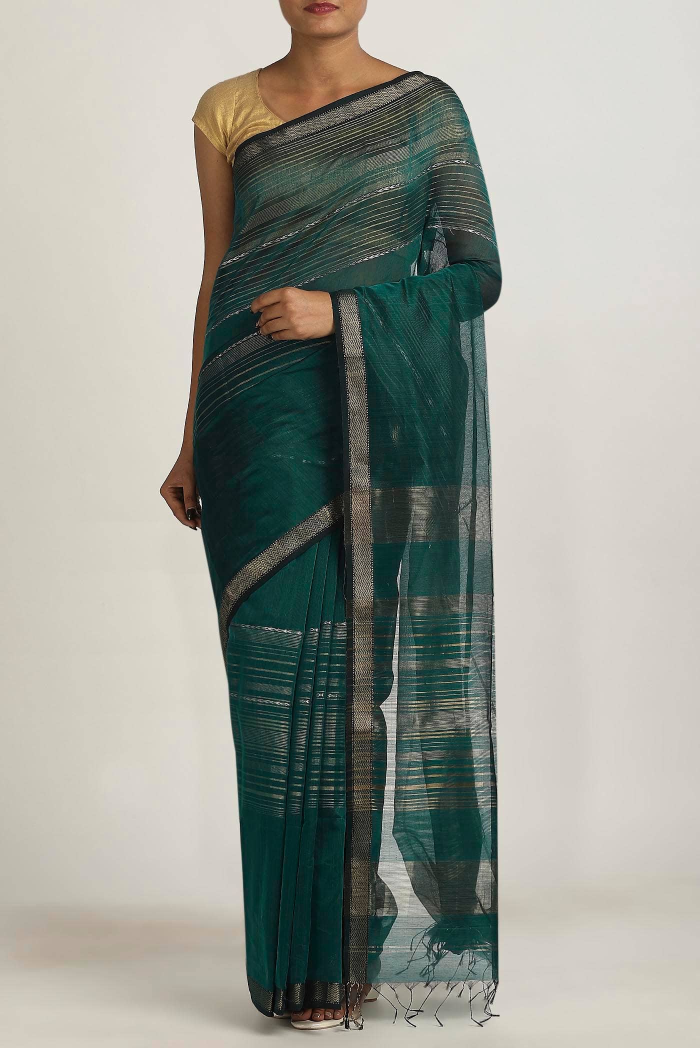 Green Maheshwari Silk Cotton Saree