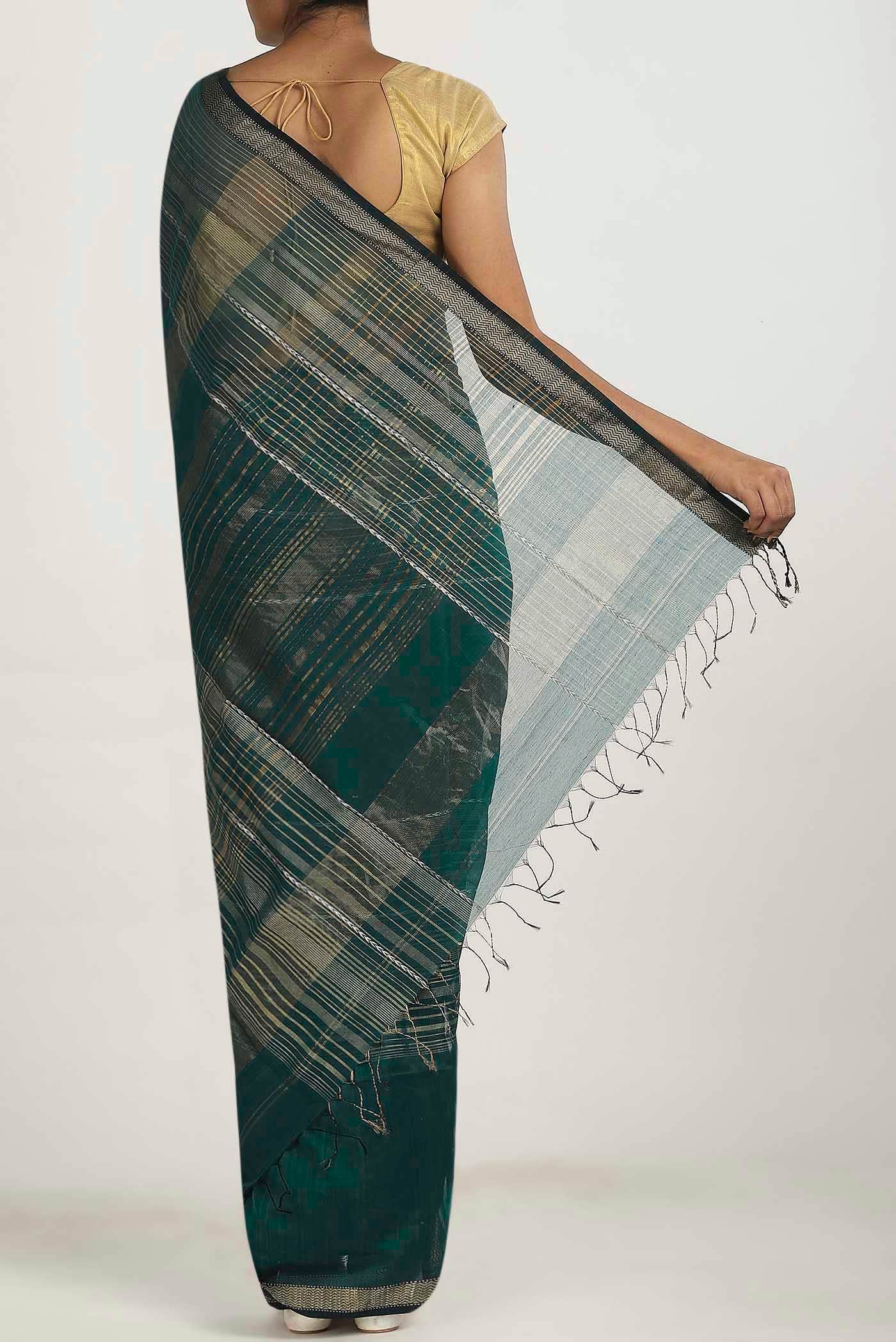 Green Maheshwari Silk Cotton Saree