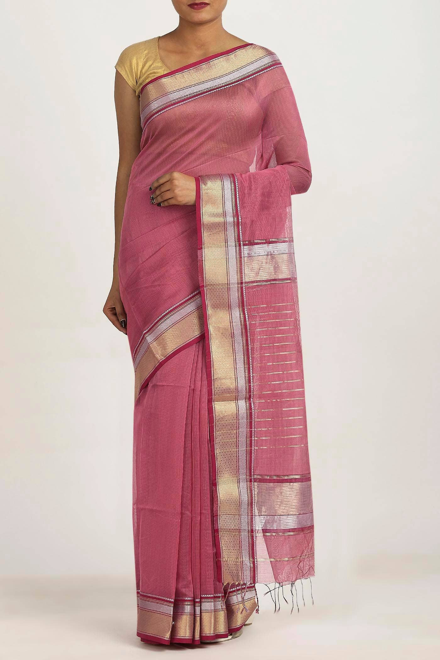 Pink Maheshwari Silk Cotton Saree