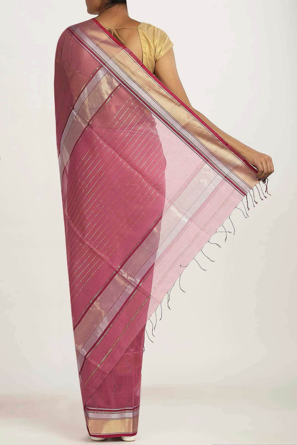Pink Maheshwari Silk Cotton Saree