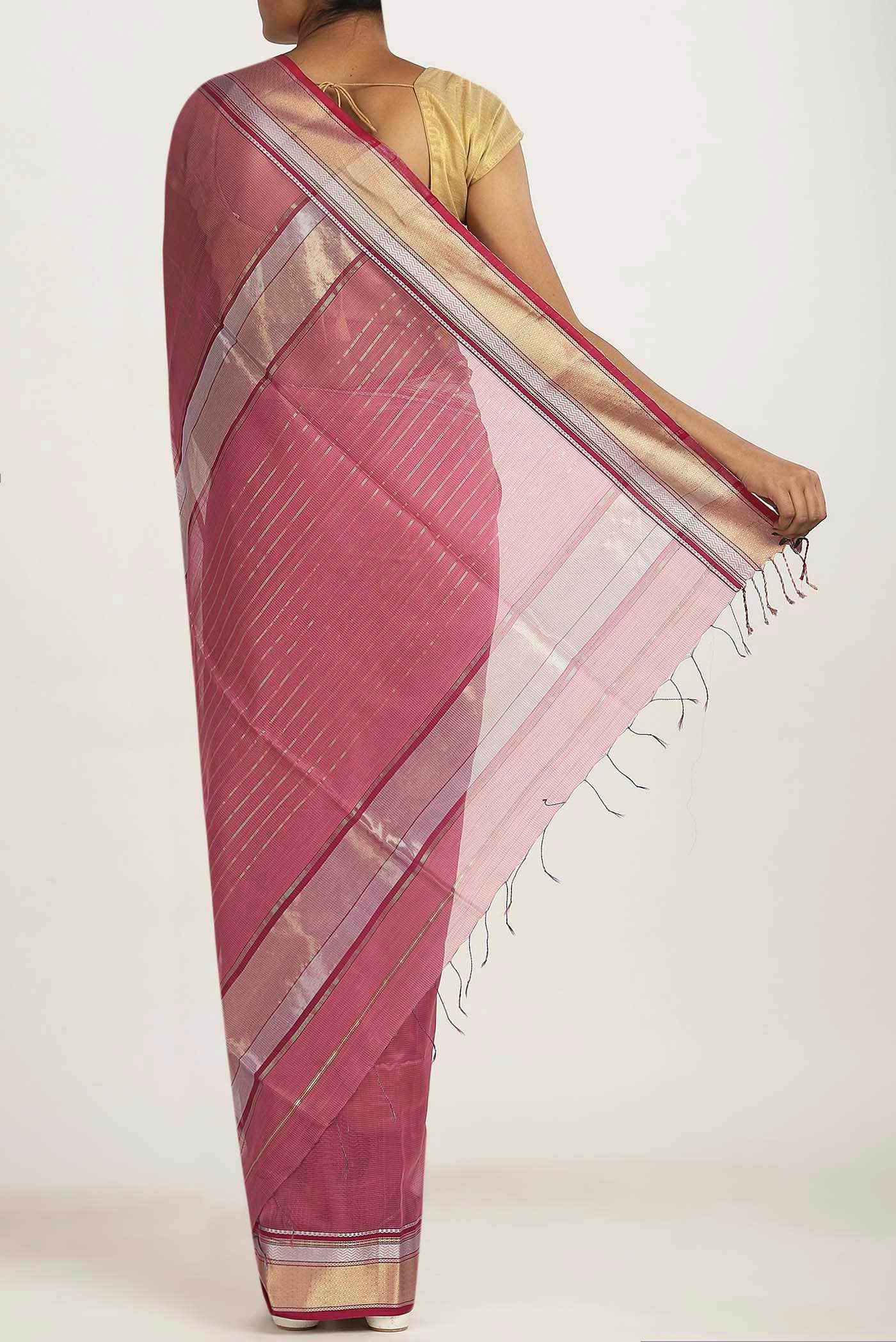 Pink Maheshwari Silk Cotton Saree