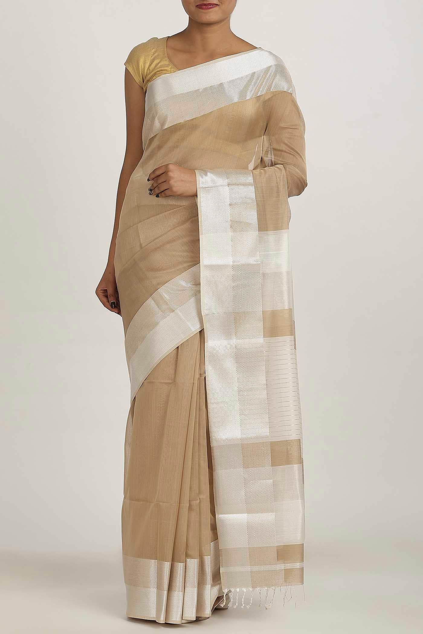 Beige Maheshwari Silk Cotton Saree