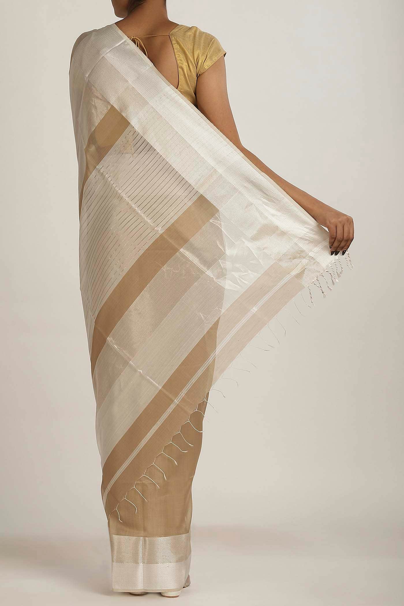 Beige Maheshwari Silk Cotton Saree