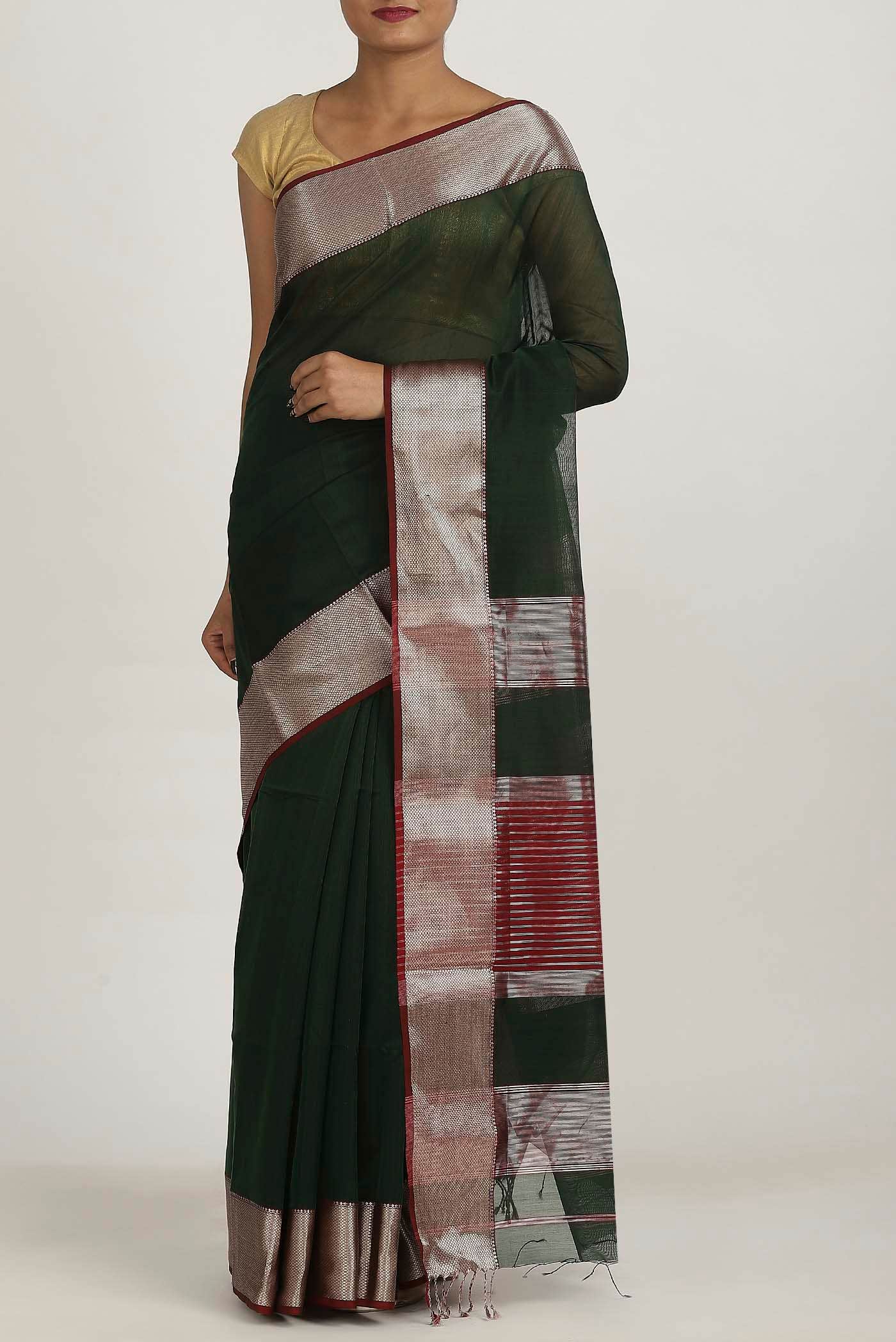 Black Maheshwari Silk Cotton Saree