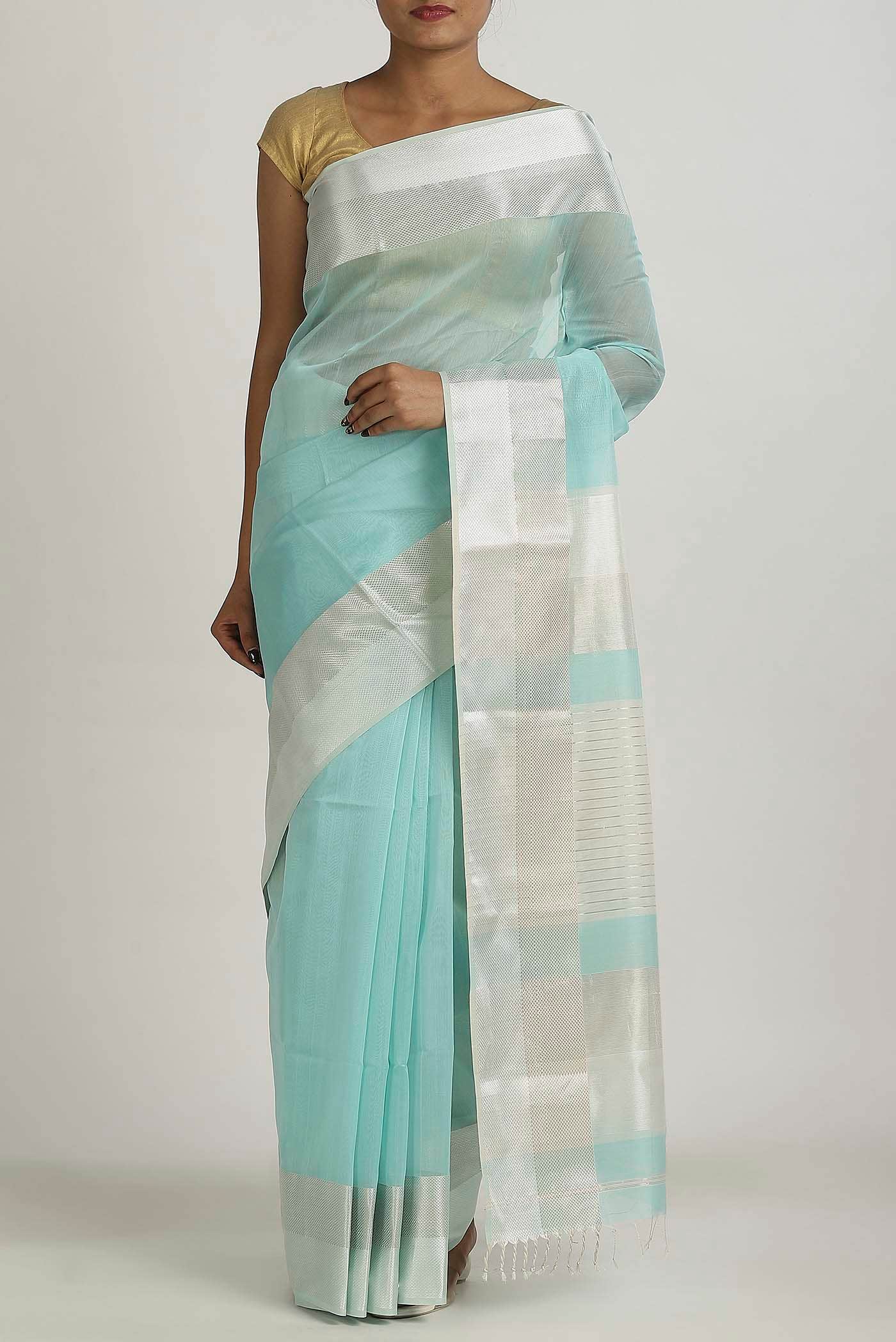 Blue Maheshwari Silk Cotton Saree