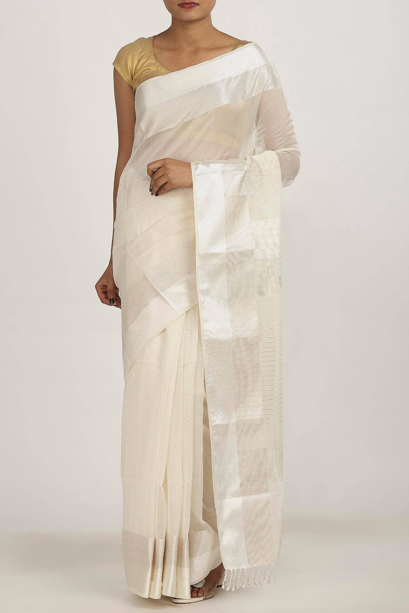 Off White Maheshwari Silk Cotton Saree