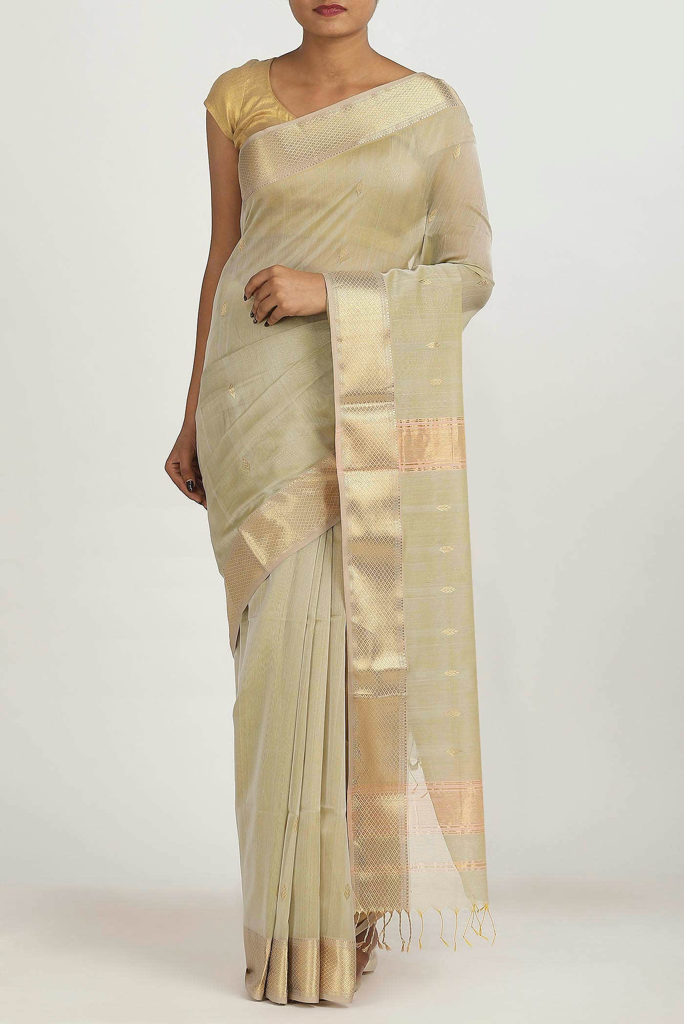 Beige Maheshwari Silk Cotton Saree