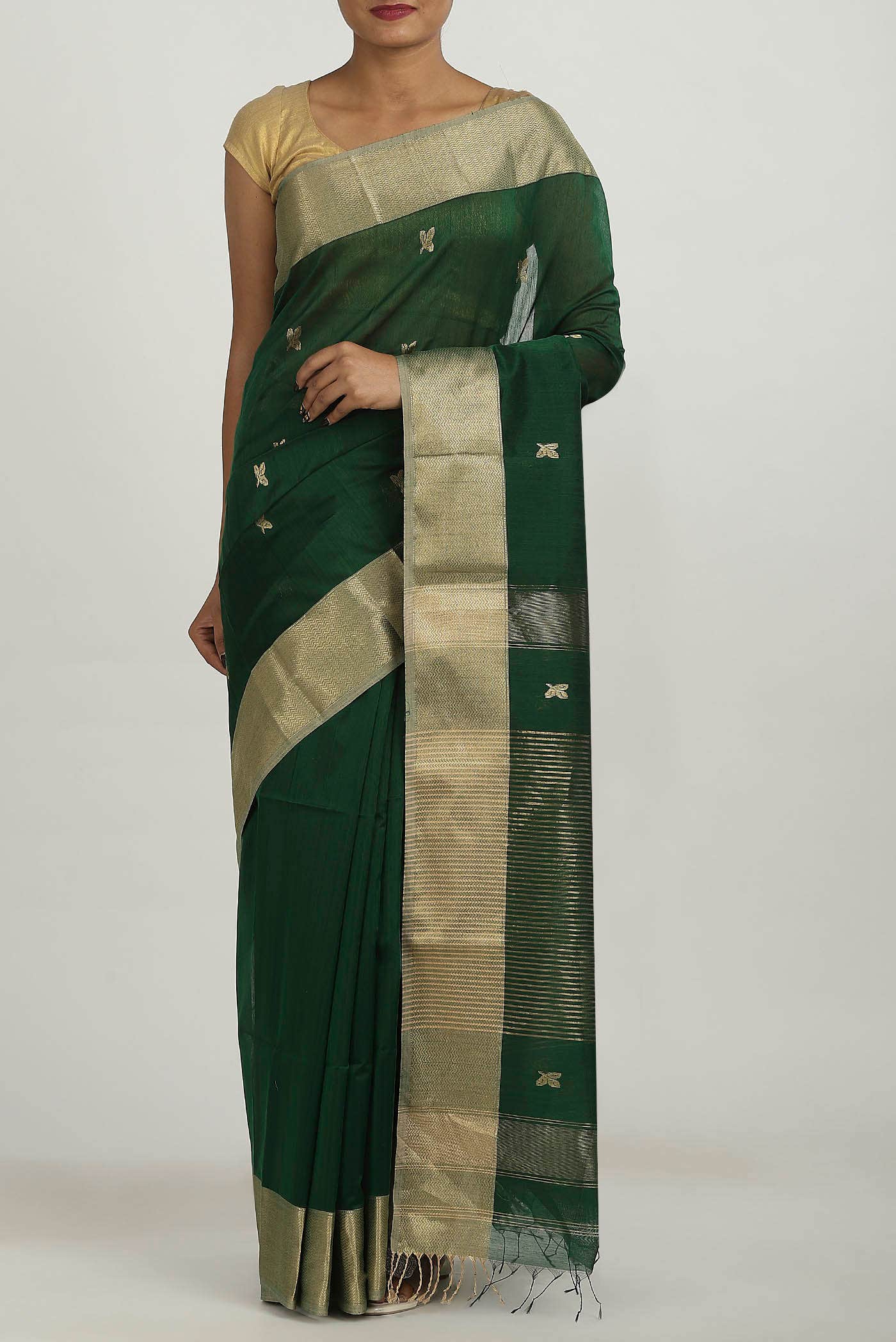 Green Maheshwari Silk Cotton Saree