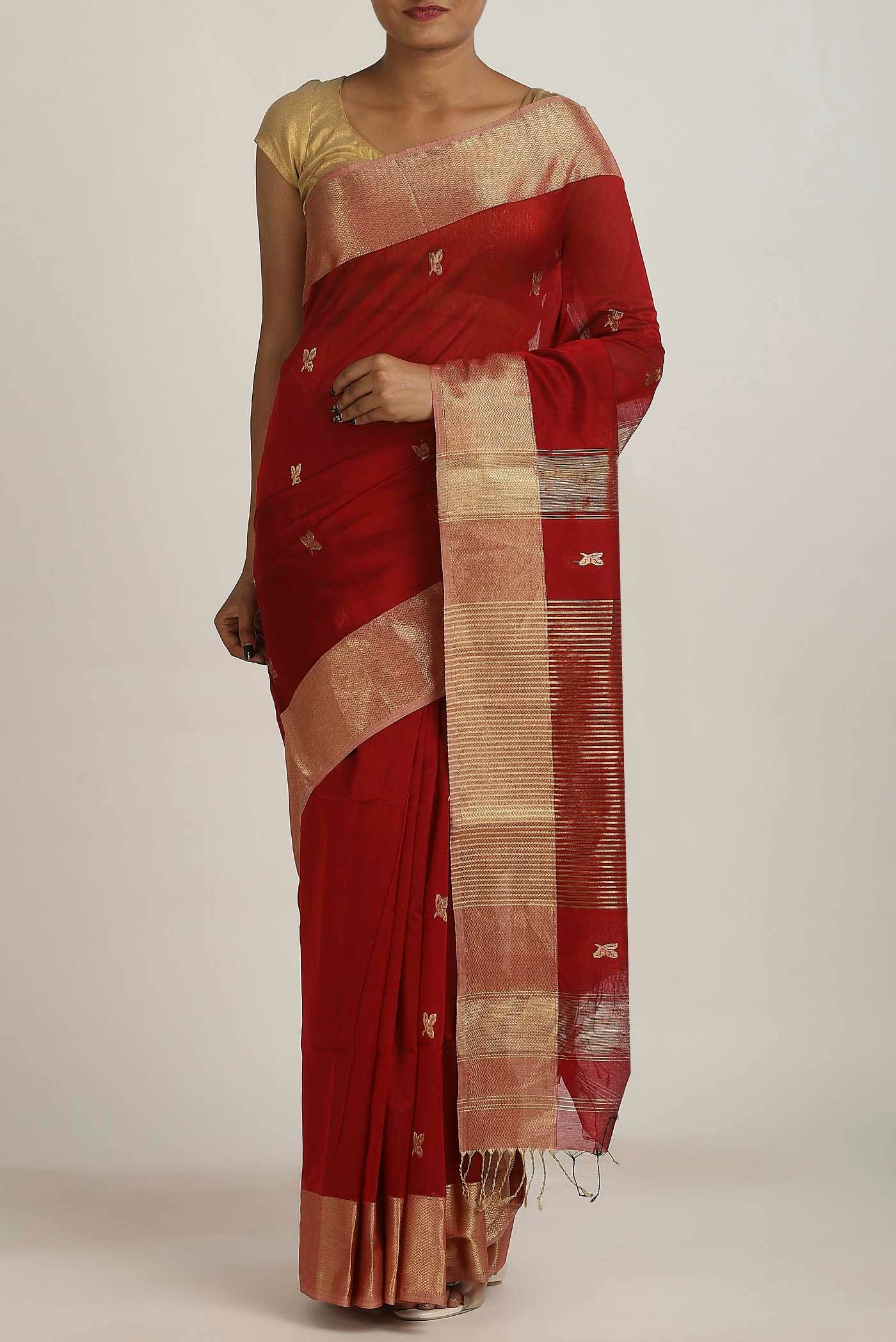 Maroon Maheshwari Silk Cotton Saree