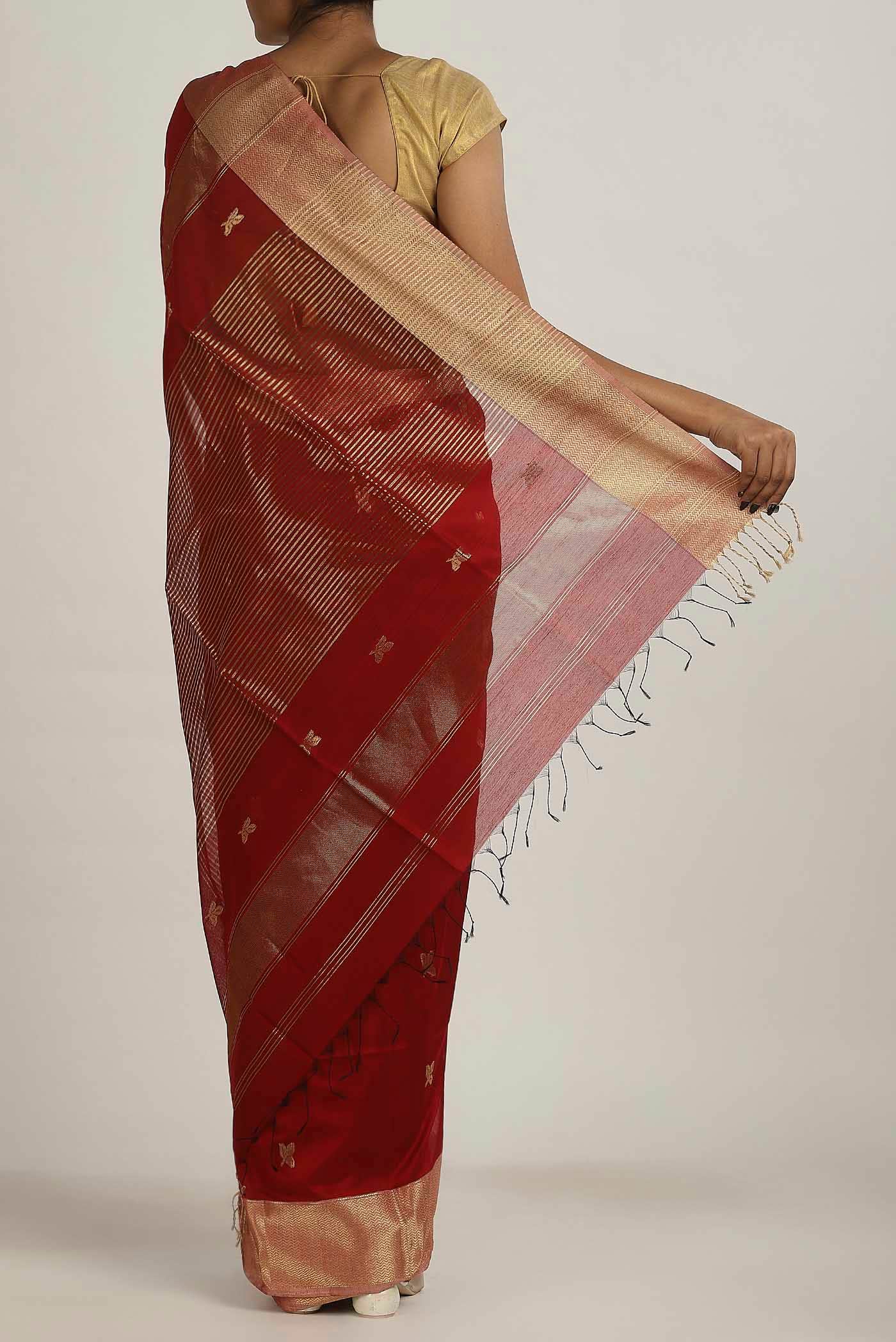 Maroon Maheshwari Silk Cotton Saree