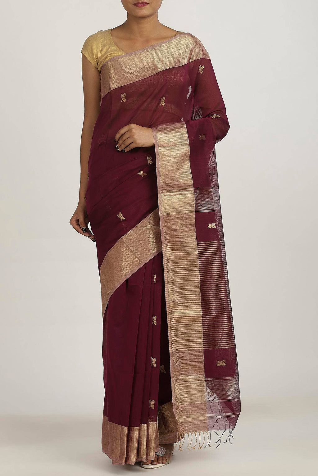 Maroon Maheshwari Silk Cotton Saree