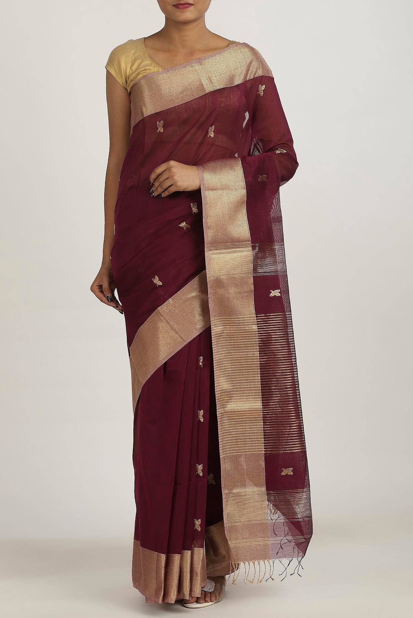 Maroon Maheshwari Silk Cotton Saree