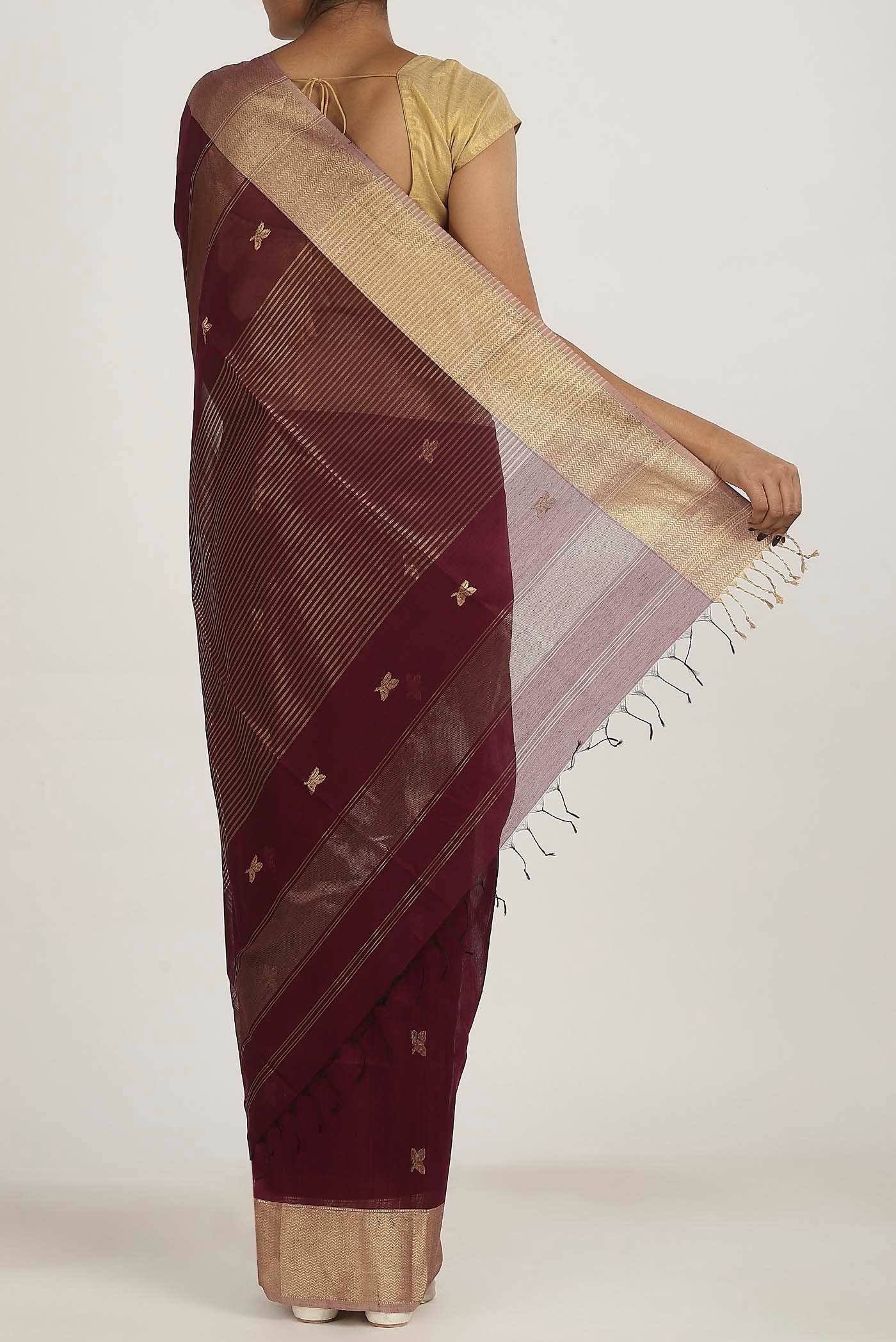 Maroon Maheshwari Silk Cotton Saree