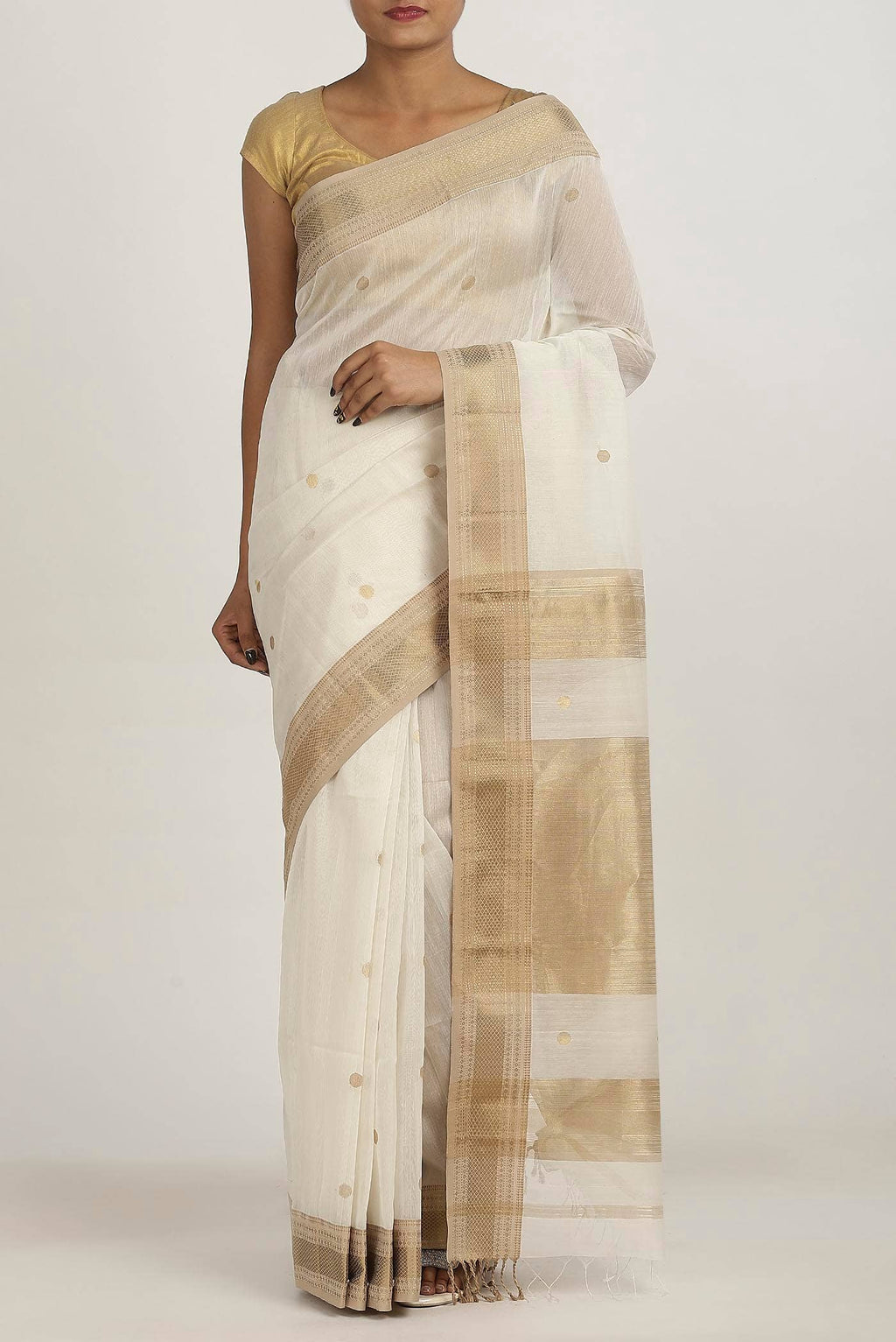 Off White Maheshwari Silk Cotton Saree
