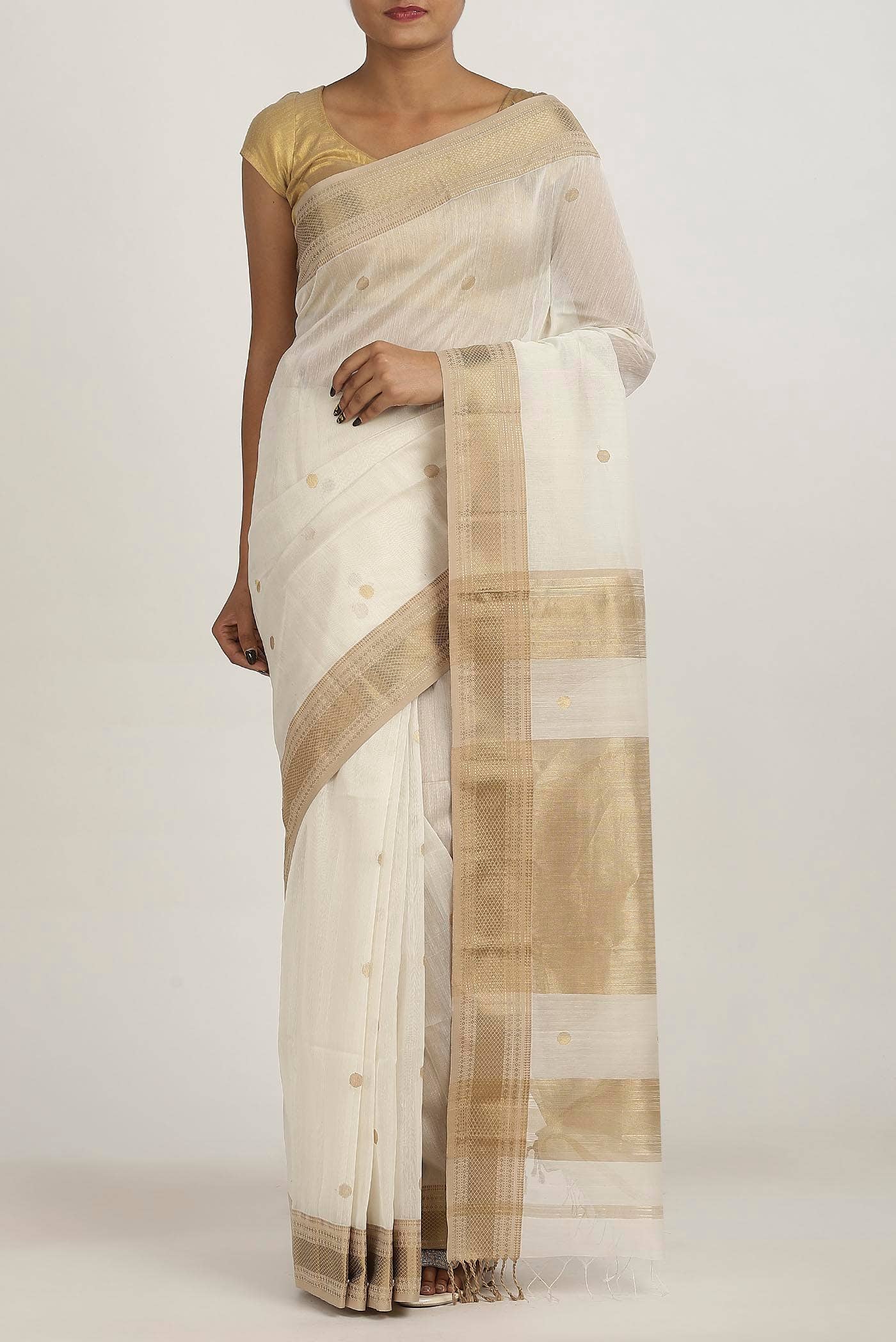 Off White Maheshwari Silk Cotton Saree