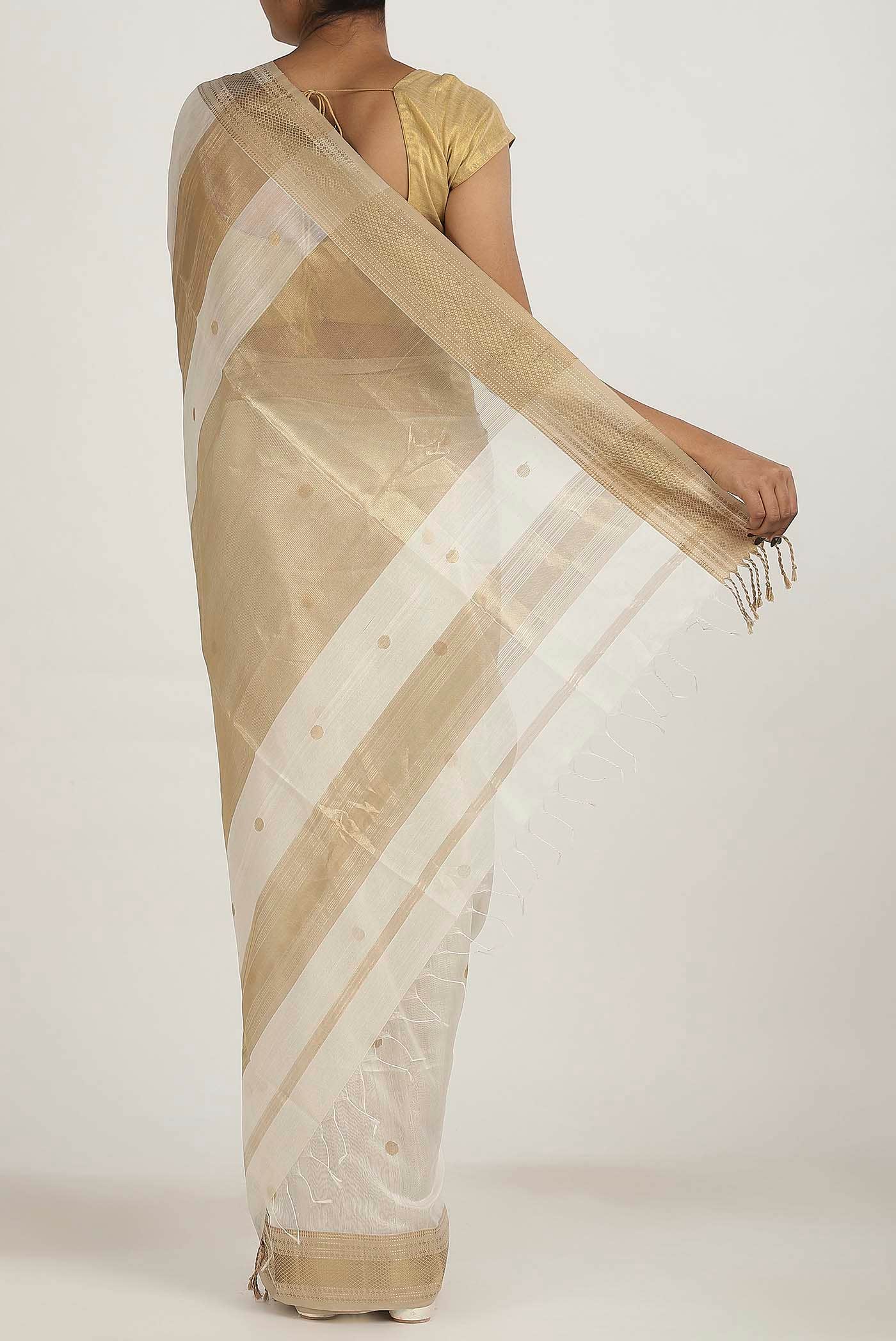 Off White Maheshwari Silk Cotton Saree