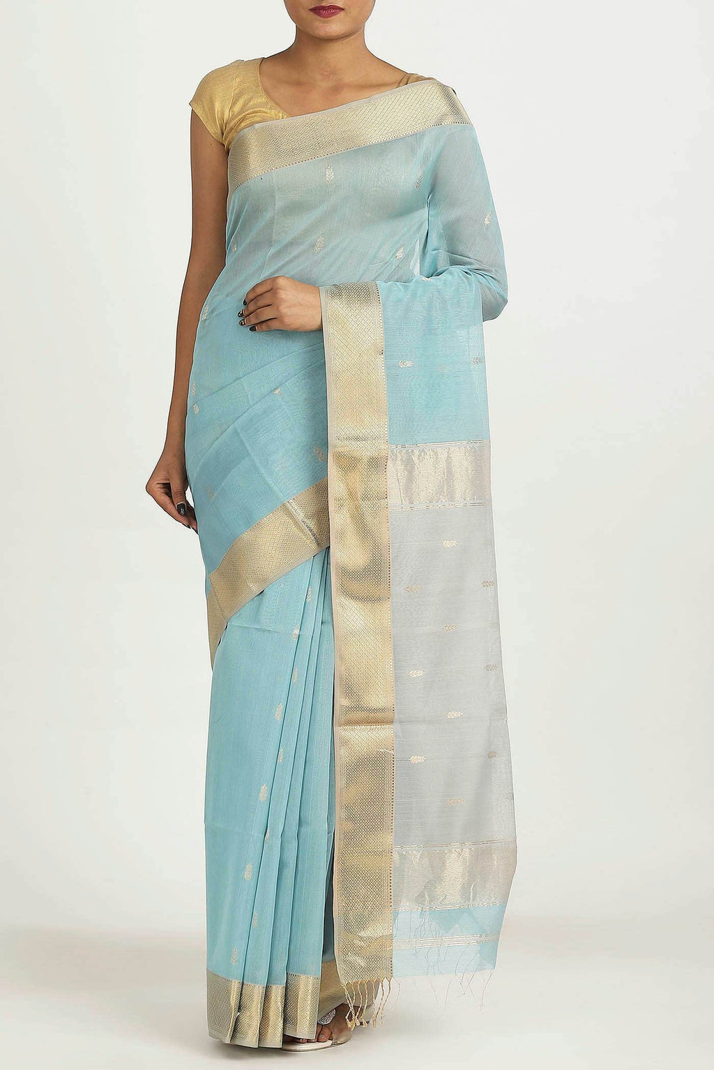 Blue Maheshwari Silk Cotton Saree