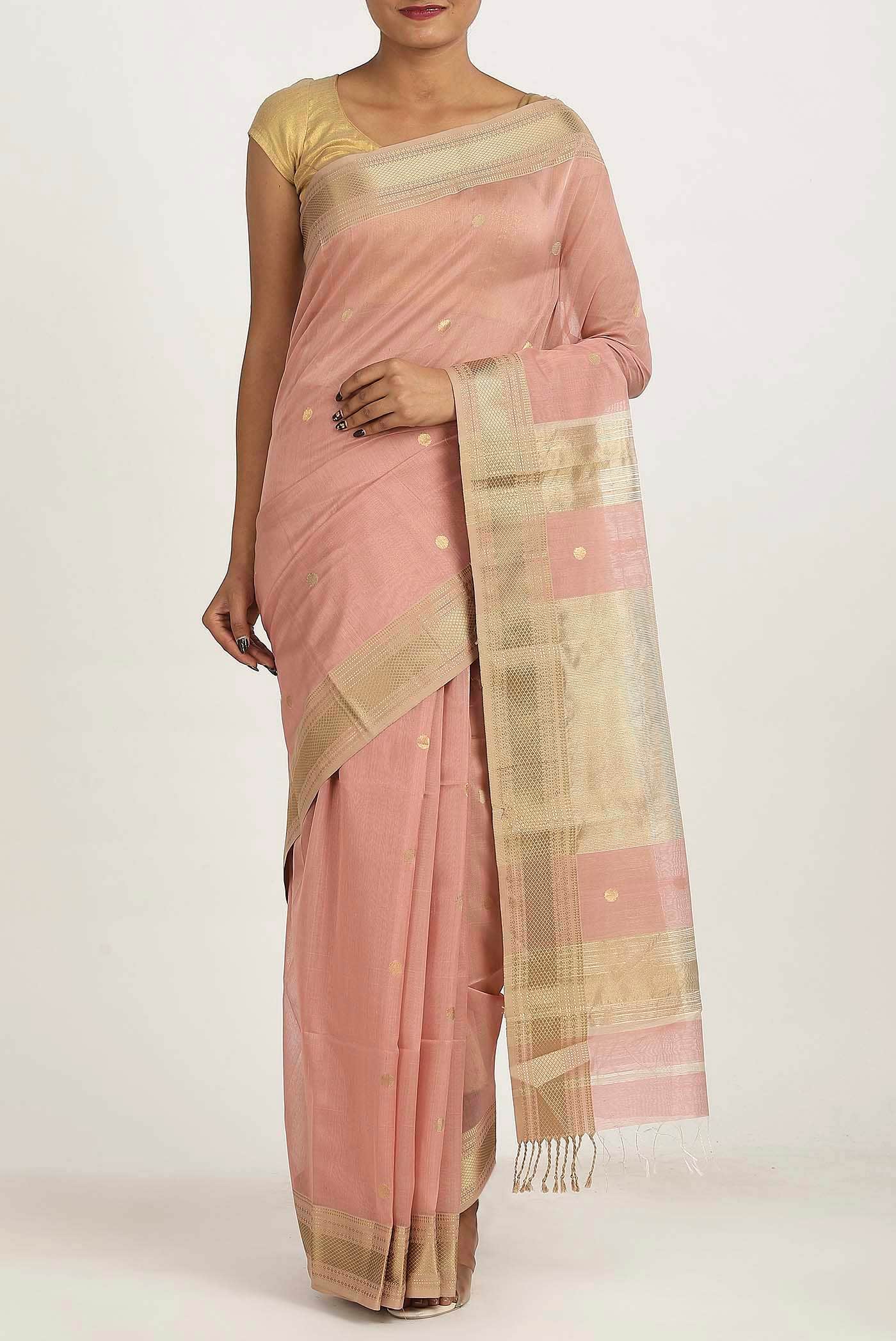 Pink Maheshwari Silk Cotton Saree