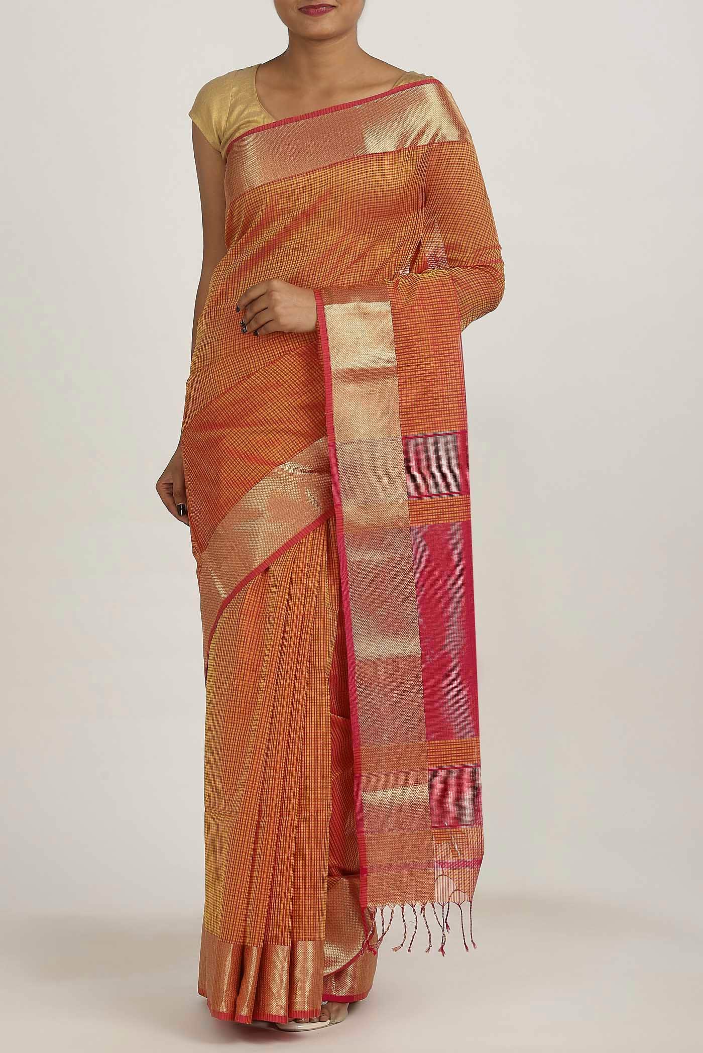 Orange Maheshwari Silk Cotton Saree