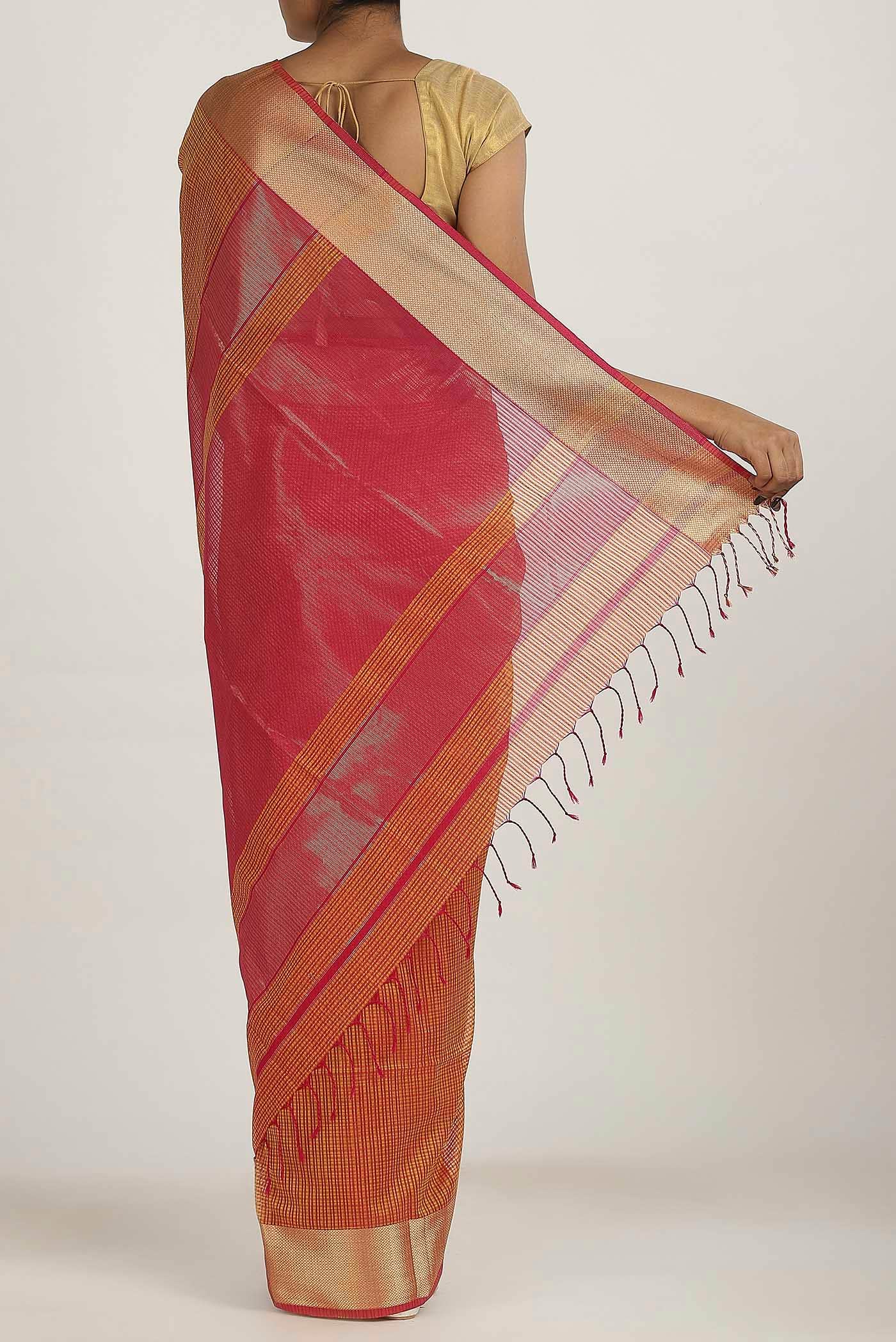 Orange Maheshwari Silk Cotton Saree