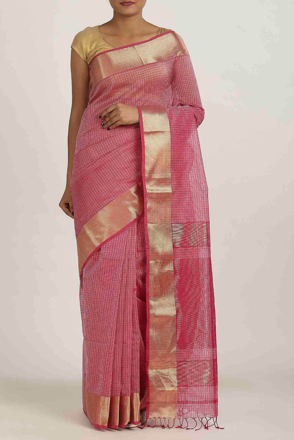 Pink Maheshwari Silk Cotton Saree