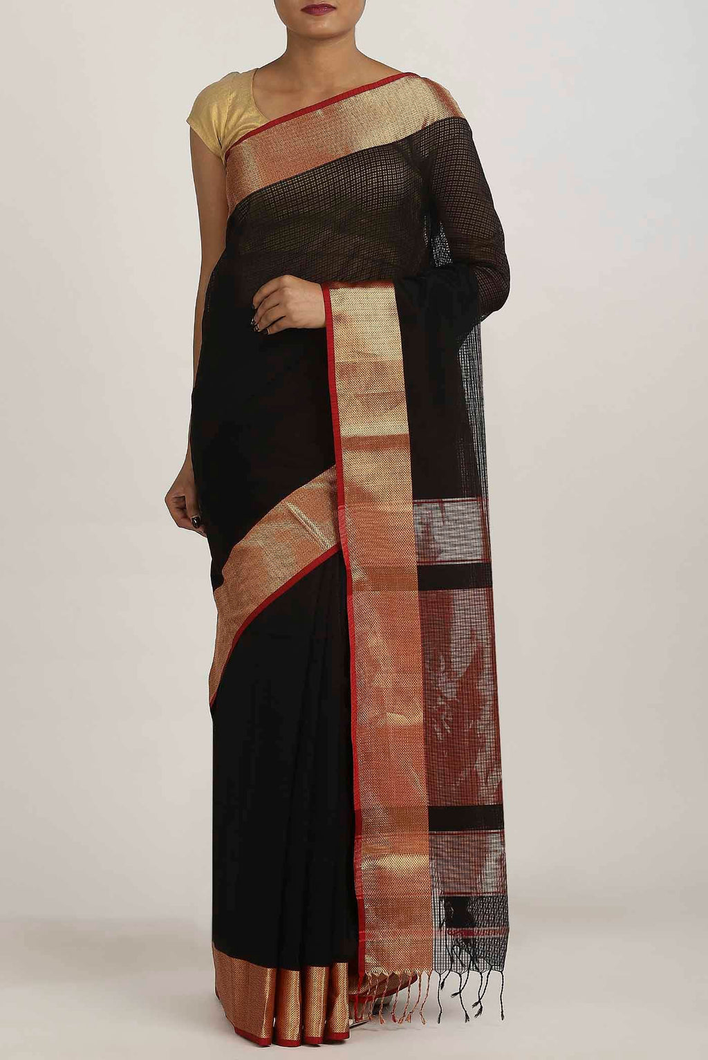 Black Maheshwari Silk Cotton Saree