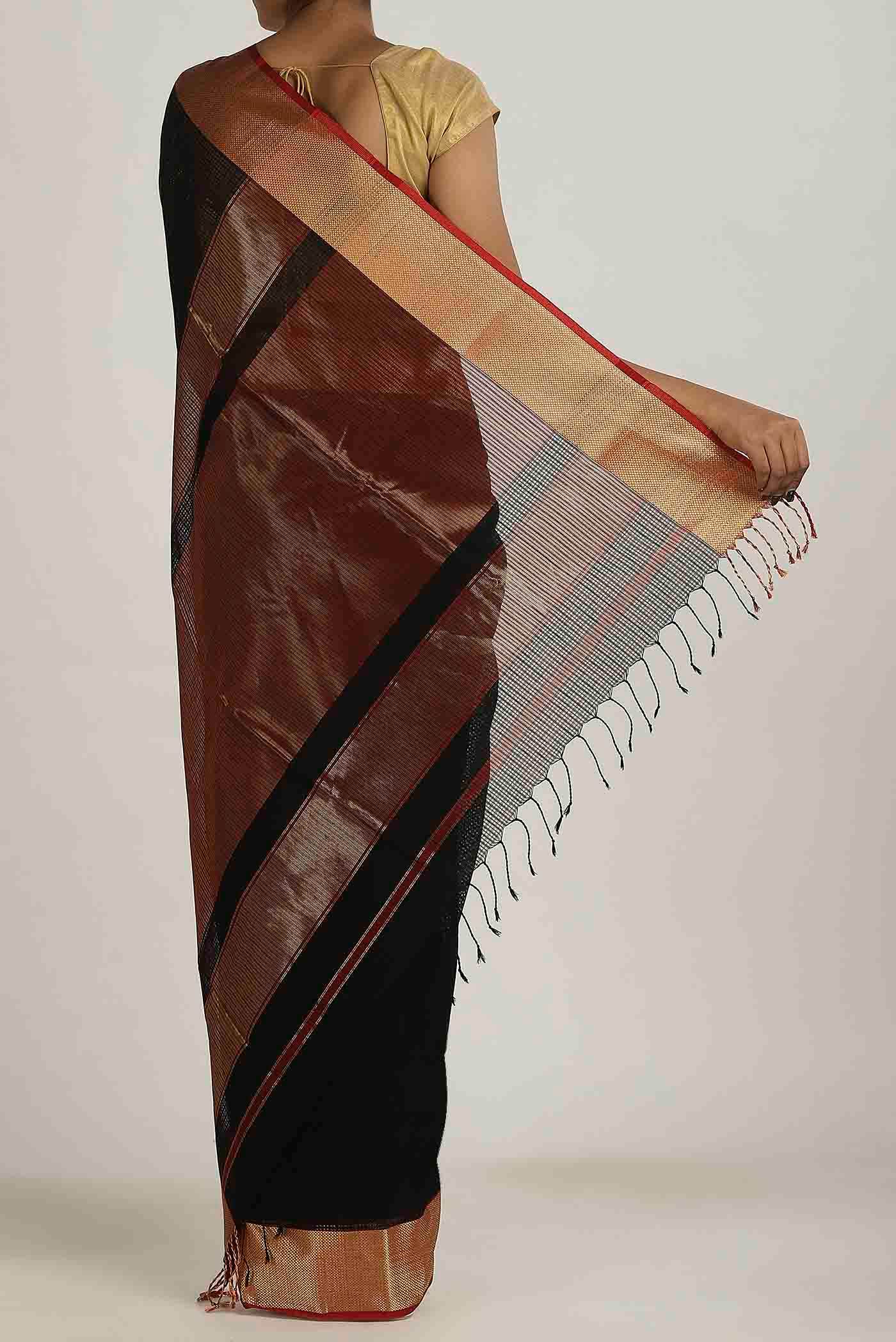 Black Maheshwari Silk Cotton Saree