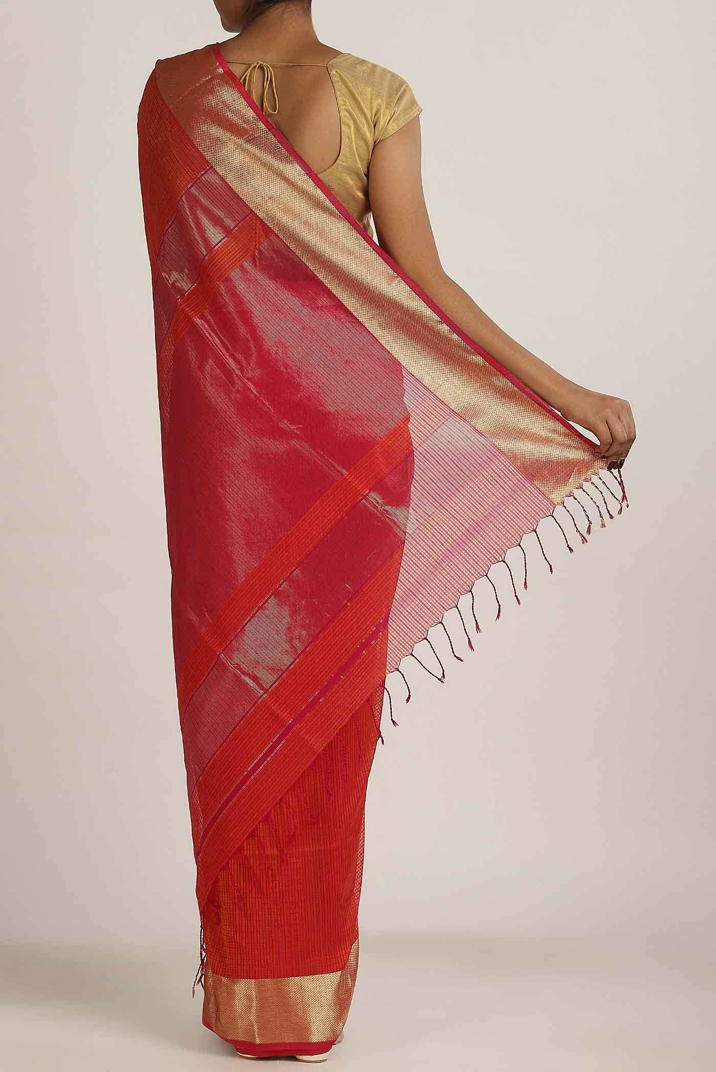 Orange Maheshwari Silk Cotton Saree
