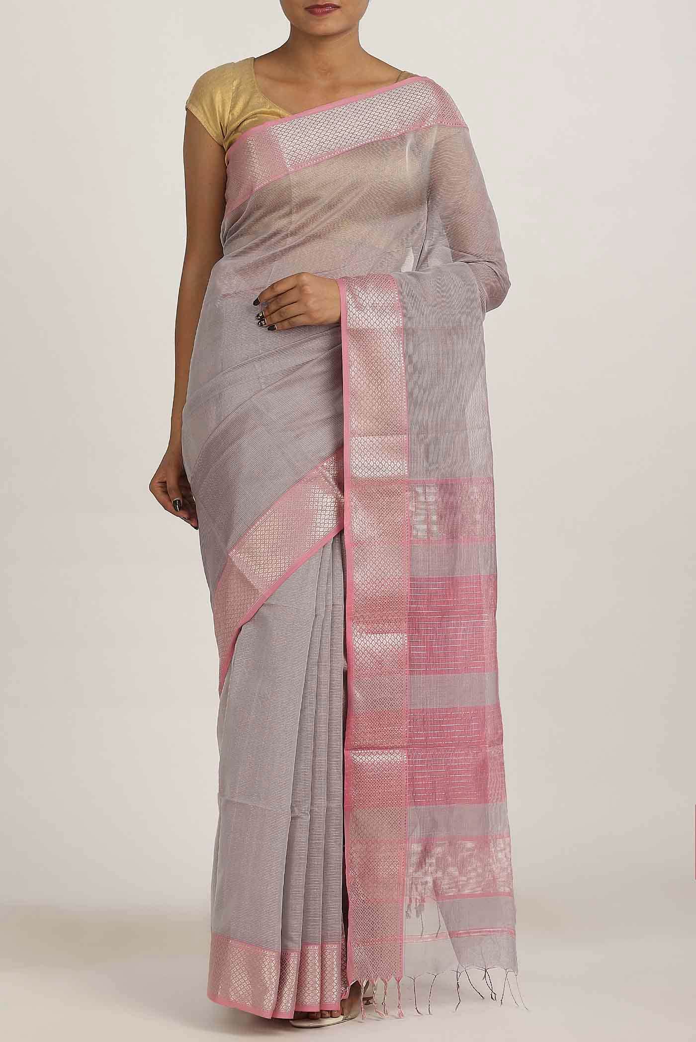 Lavender Maheshwari Silk Cotton Saree