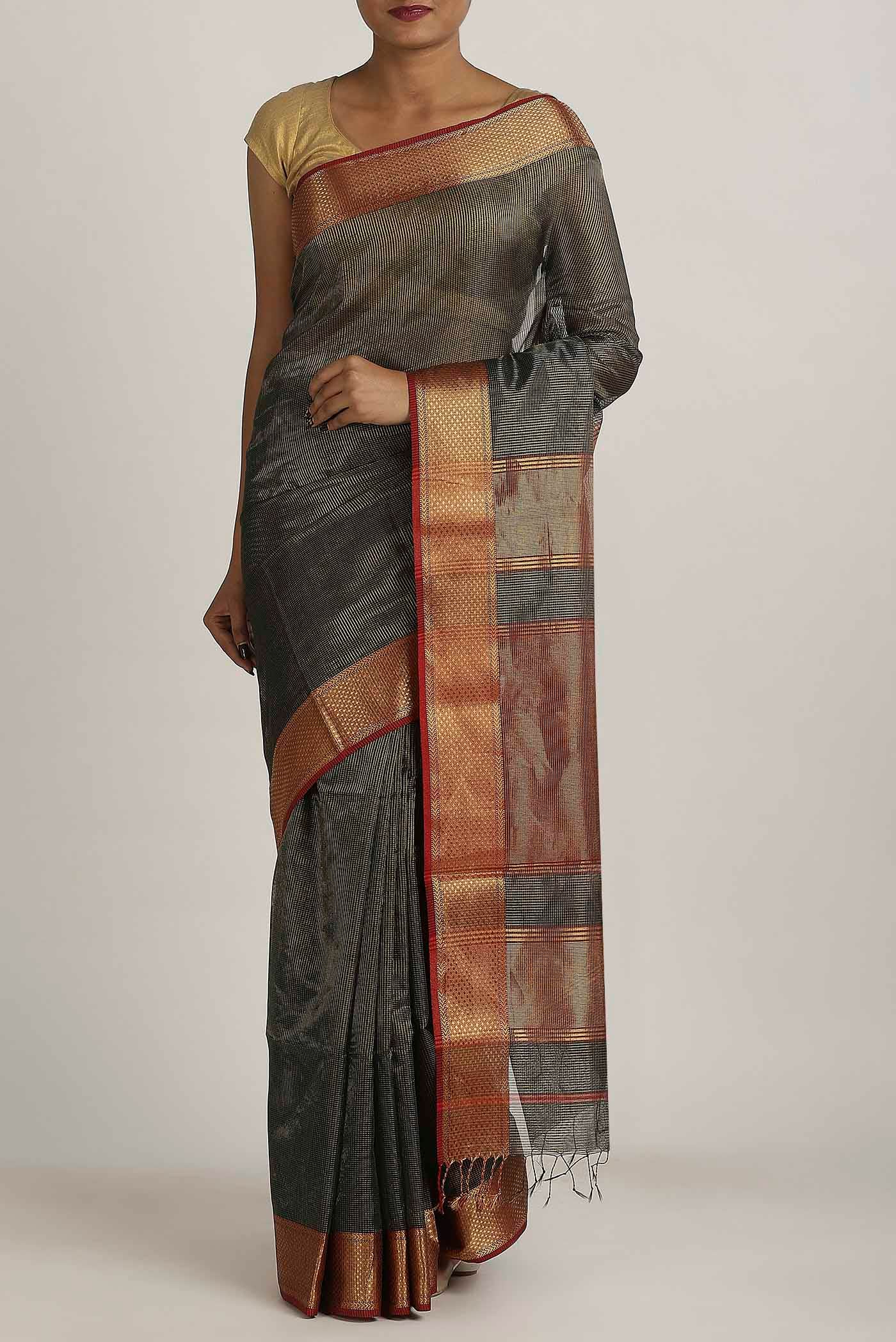 Black Maheshwari Silk Cotton Saree