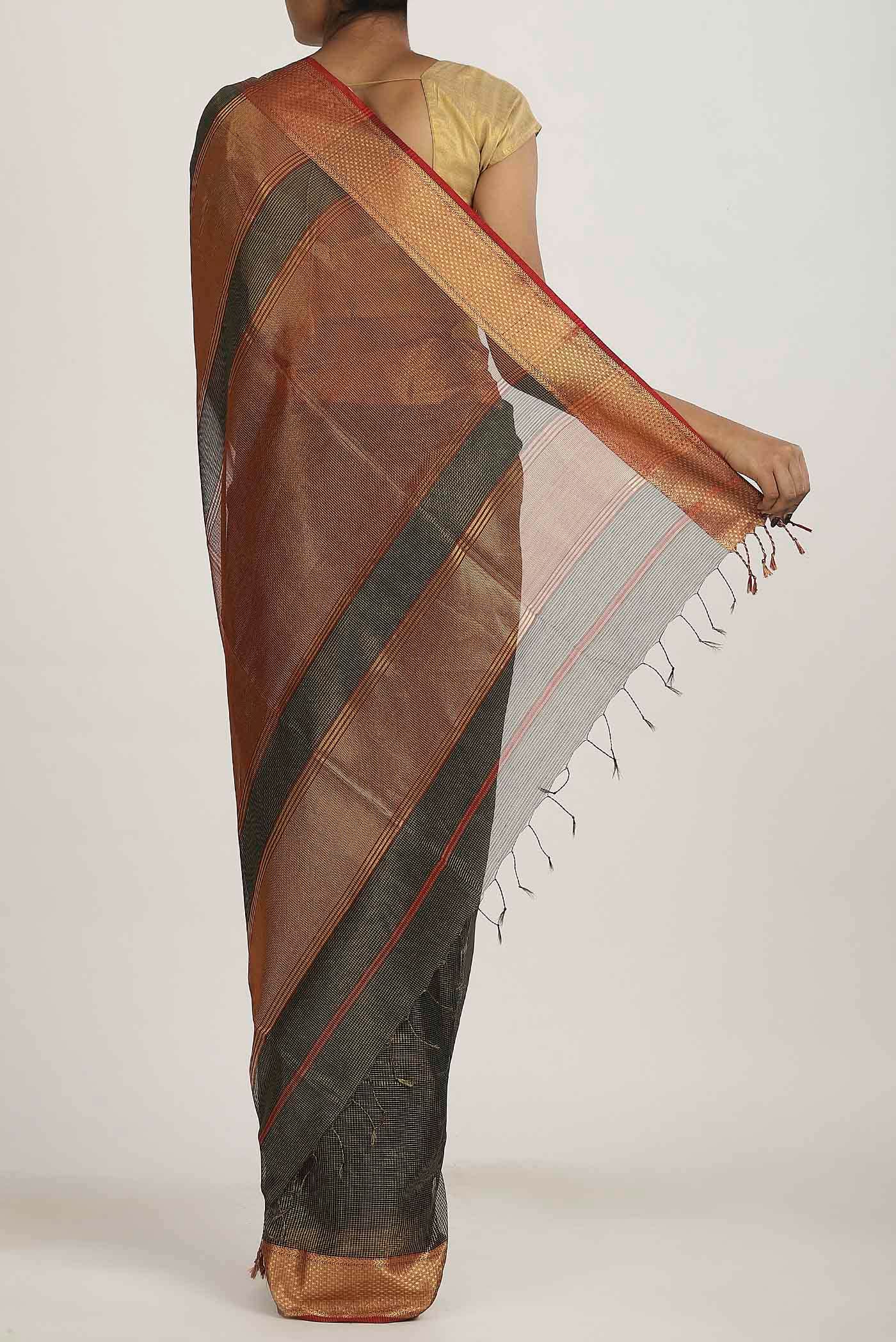 Black Maheshwari Silk Cotton Saree