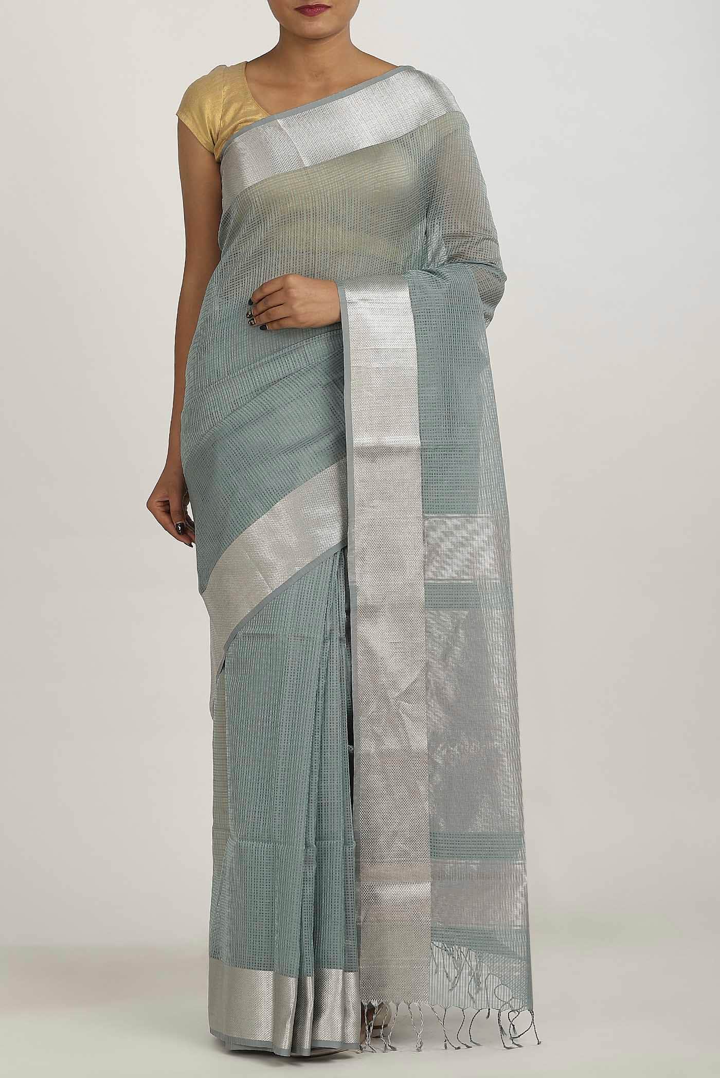 Grey Maheshwari Silk Cotton Saree
