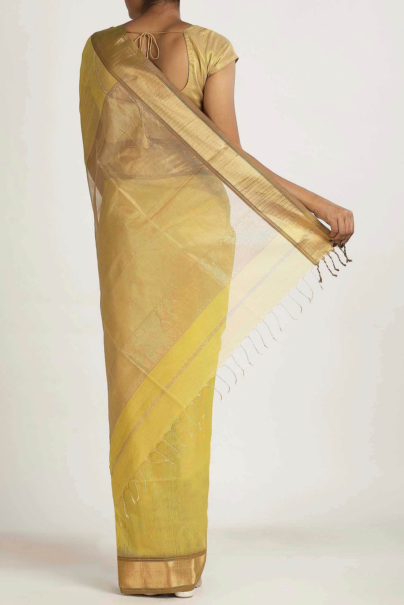 Yellow Maheshwari Silk Cotton Saree