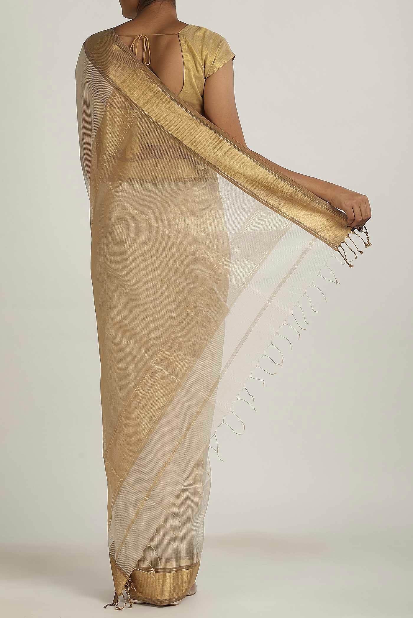 Beige Maheshwari Silk Cotton Saree