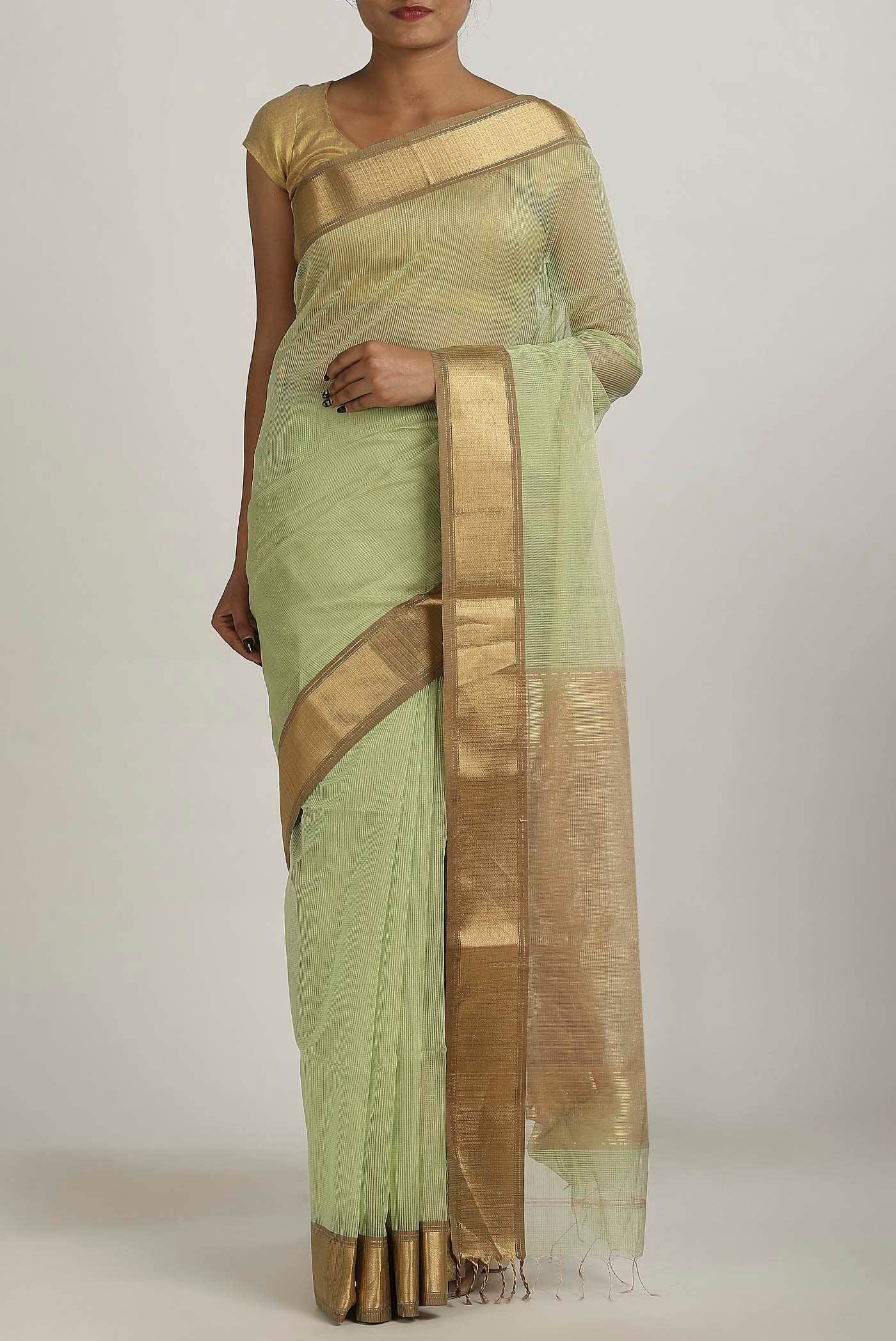 Green Maheshwari Silk Cotton Saree