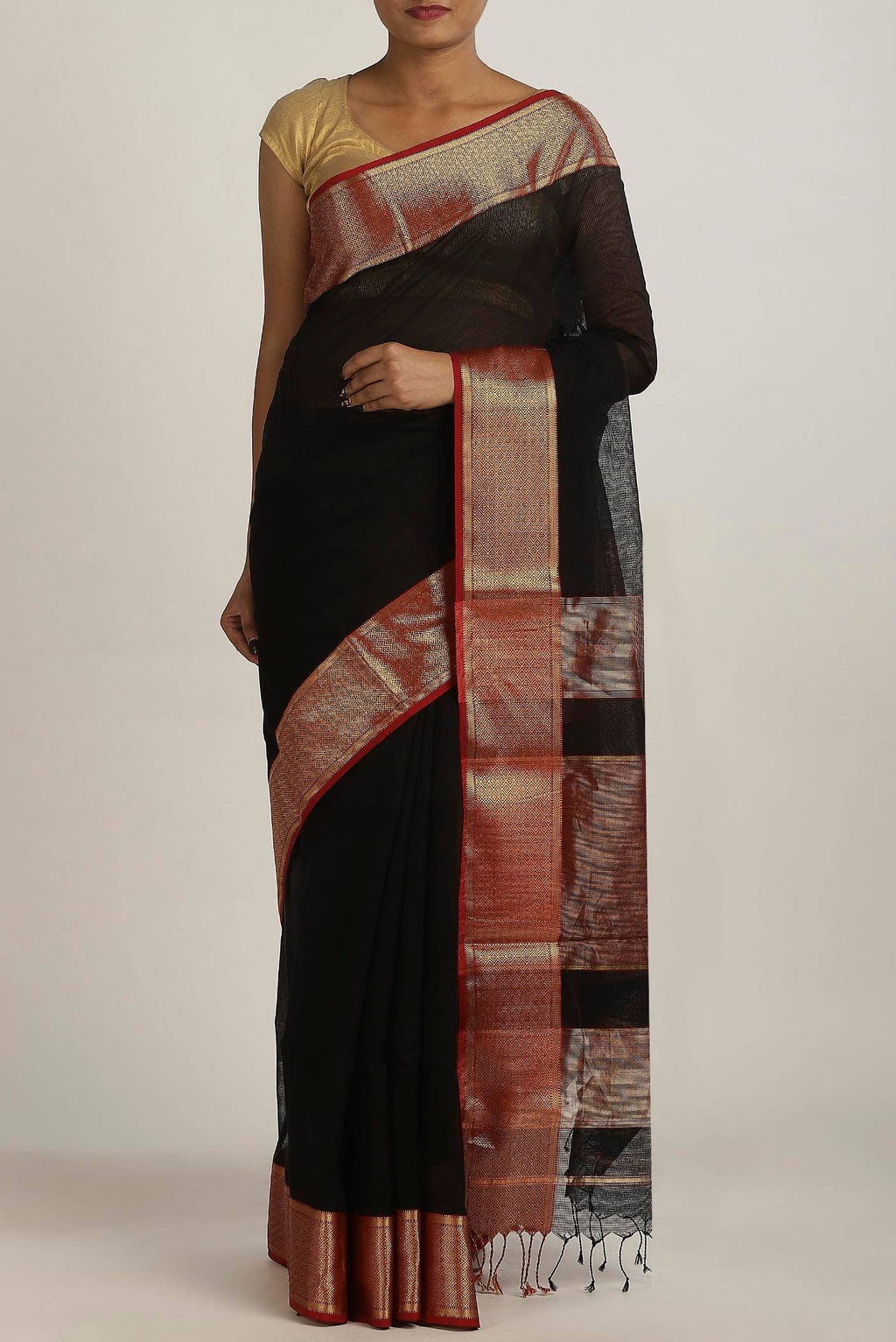 Black Maheshwari Silk Cotton Saree