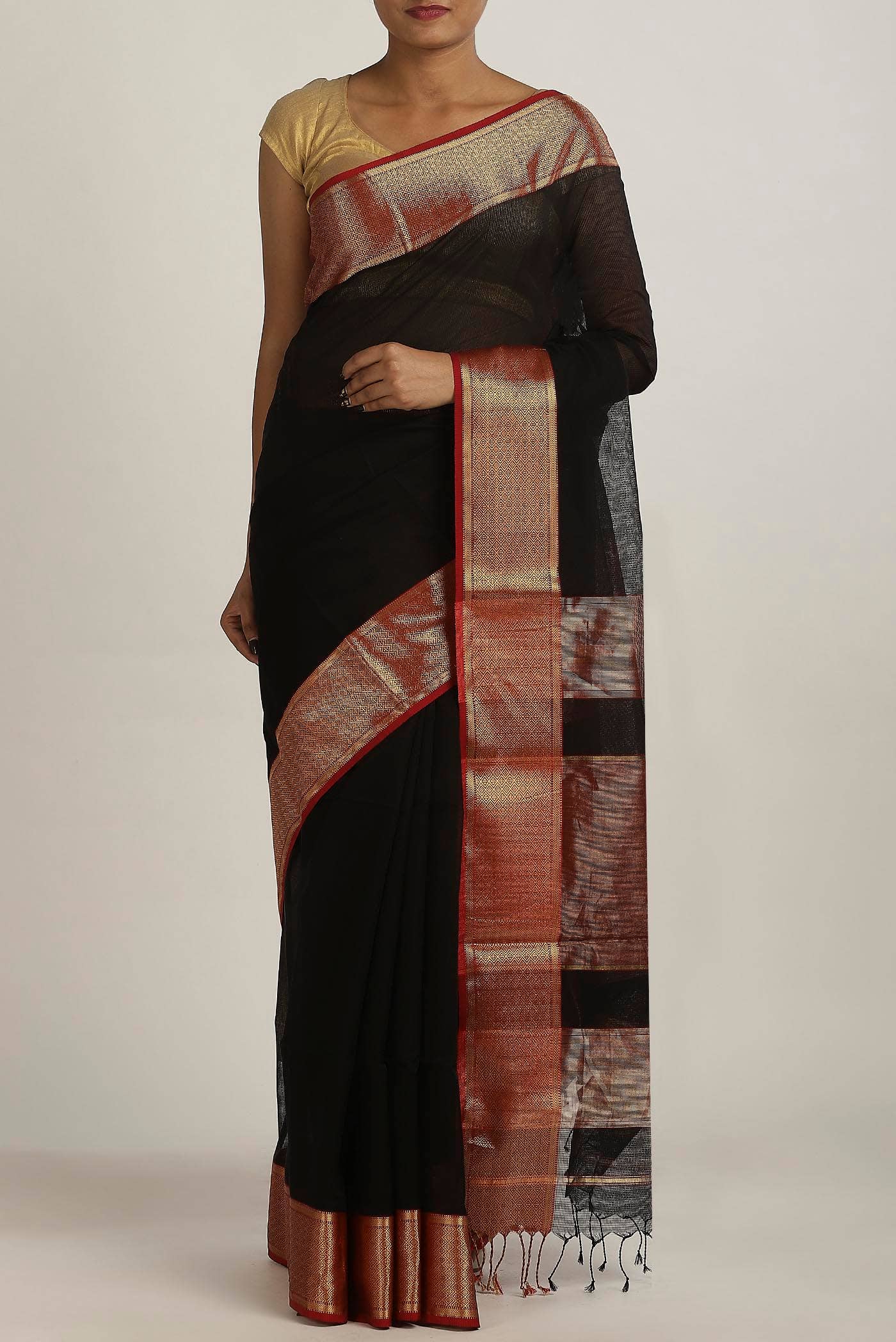 Black Maheshwari Silk Cotton Saree