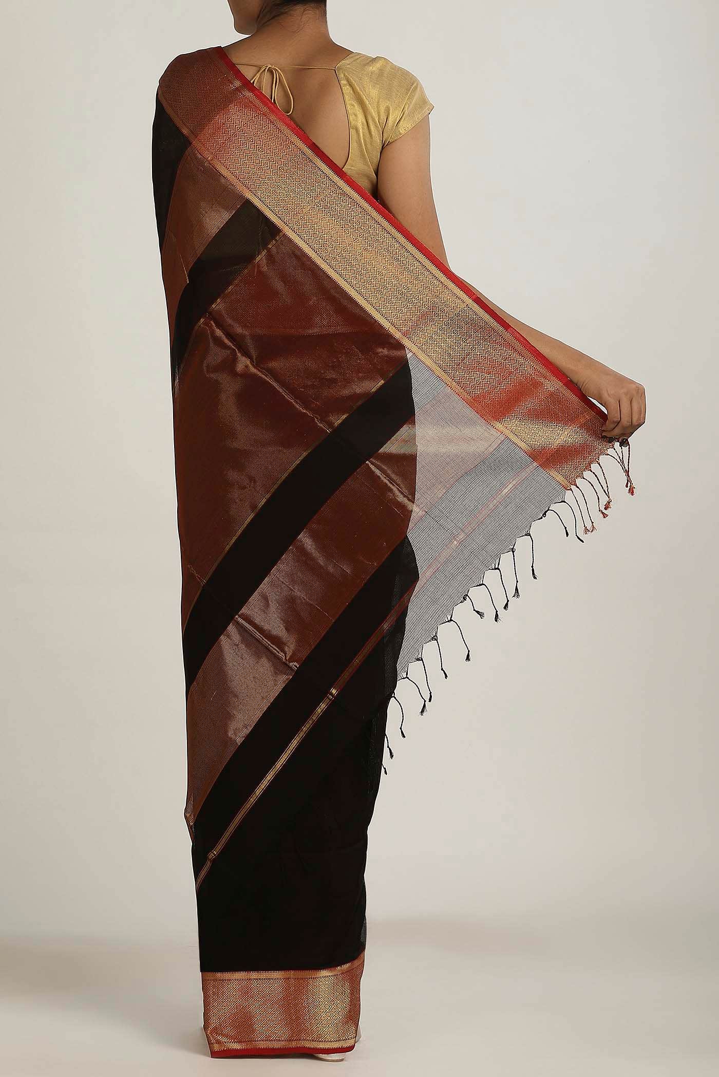Black Maheshwari Silk Cotton Saree