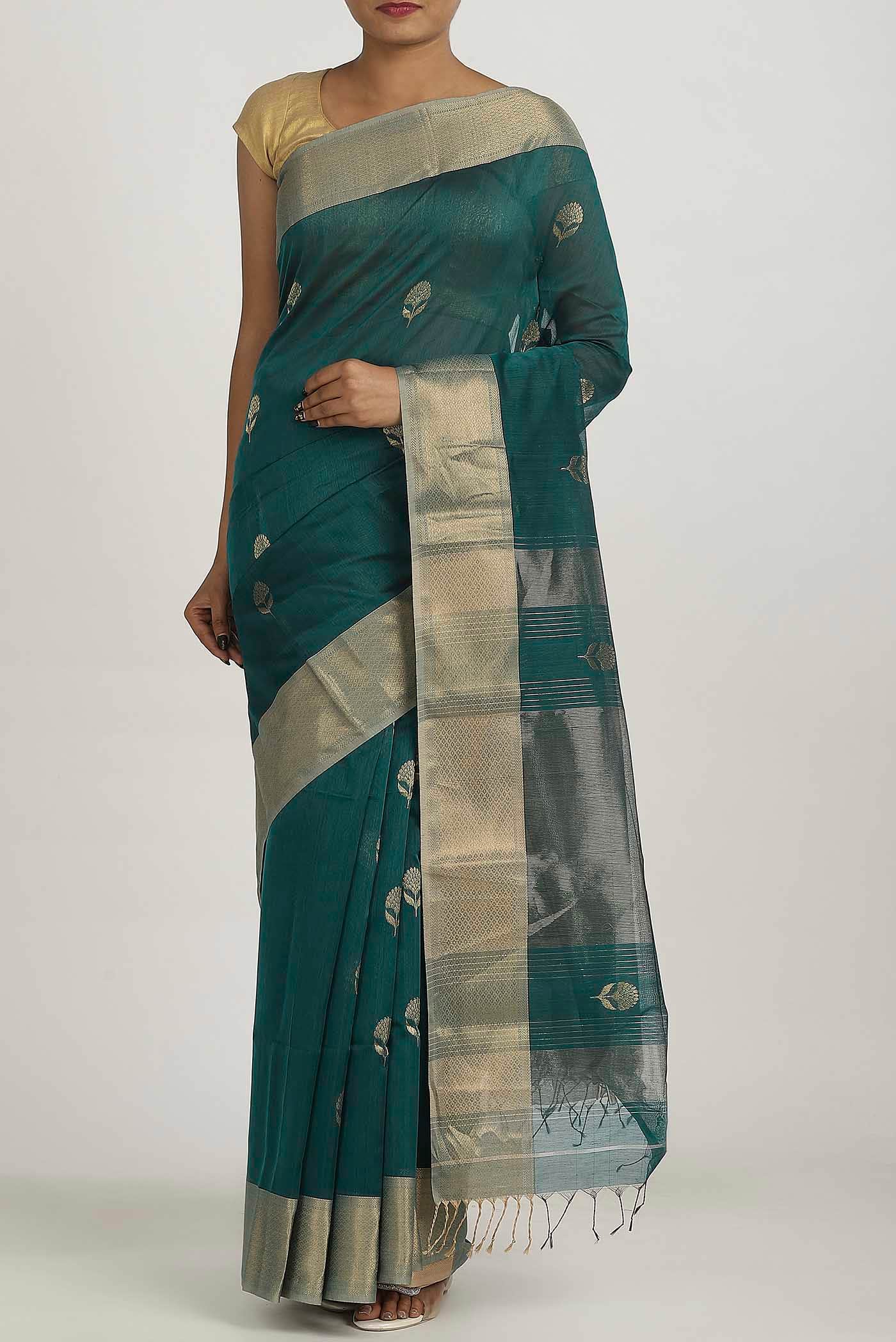 Green Maheshwari Silk Cotton Saree
