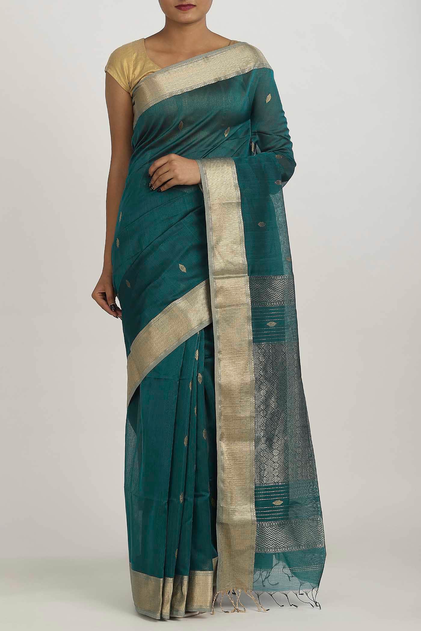 Green Maheshwari Silk Cotton Saree