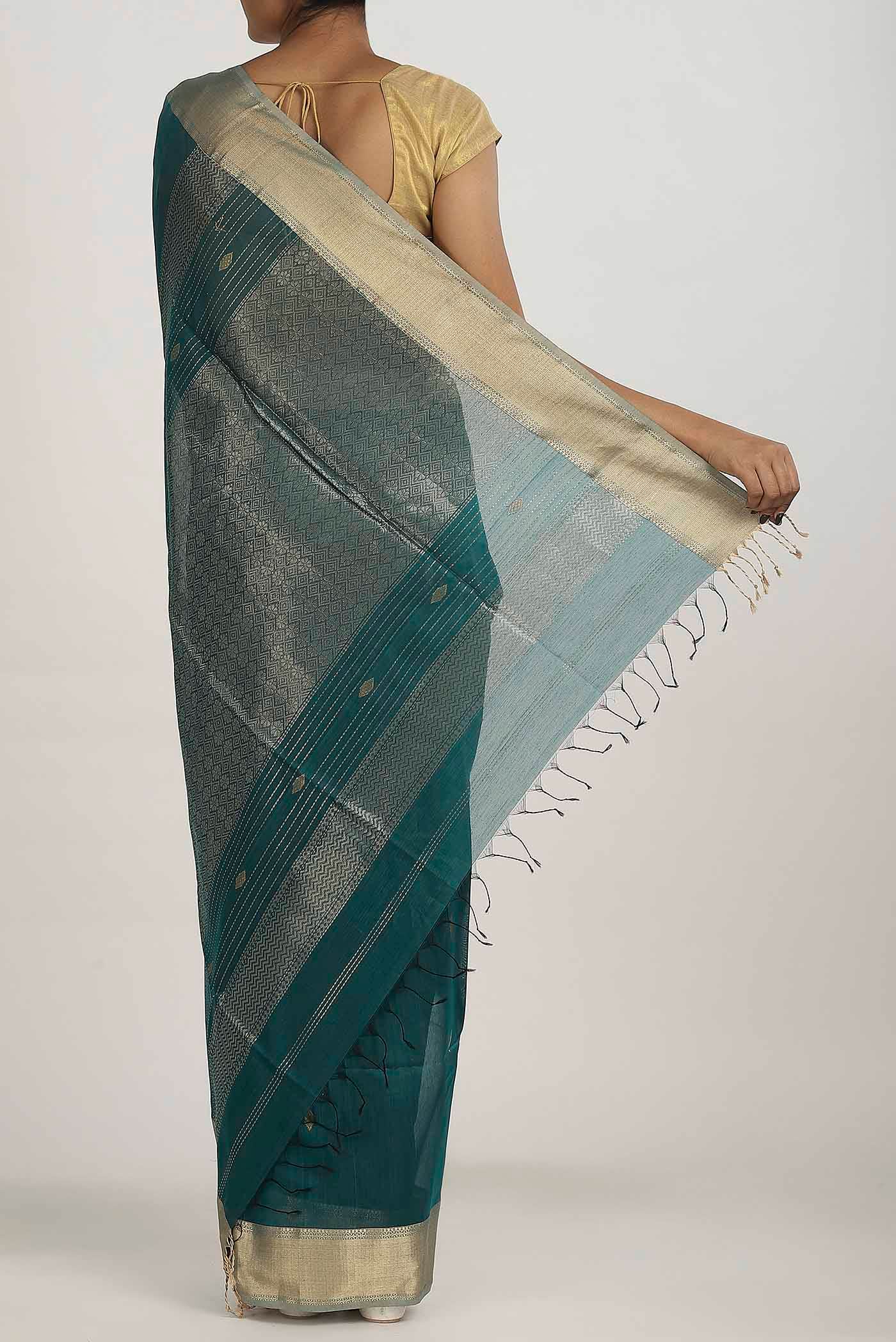 Green Maheshwari Silk Cotton Saree
