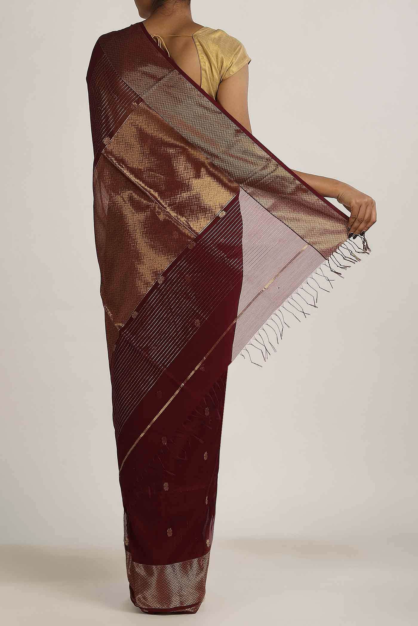 Maroon Maheshwari Silk Cotton Saree